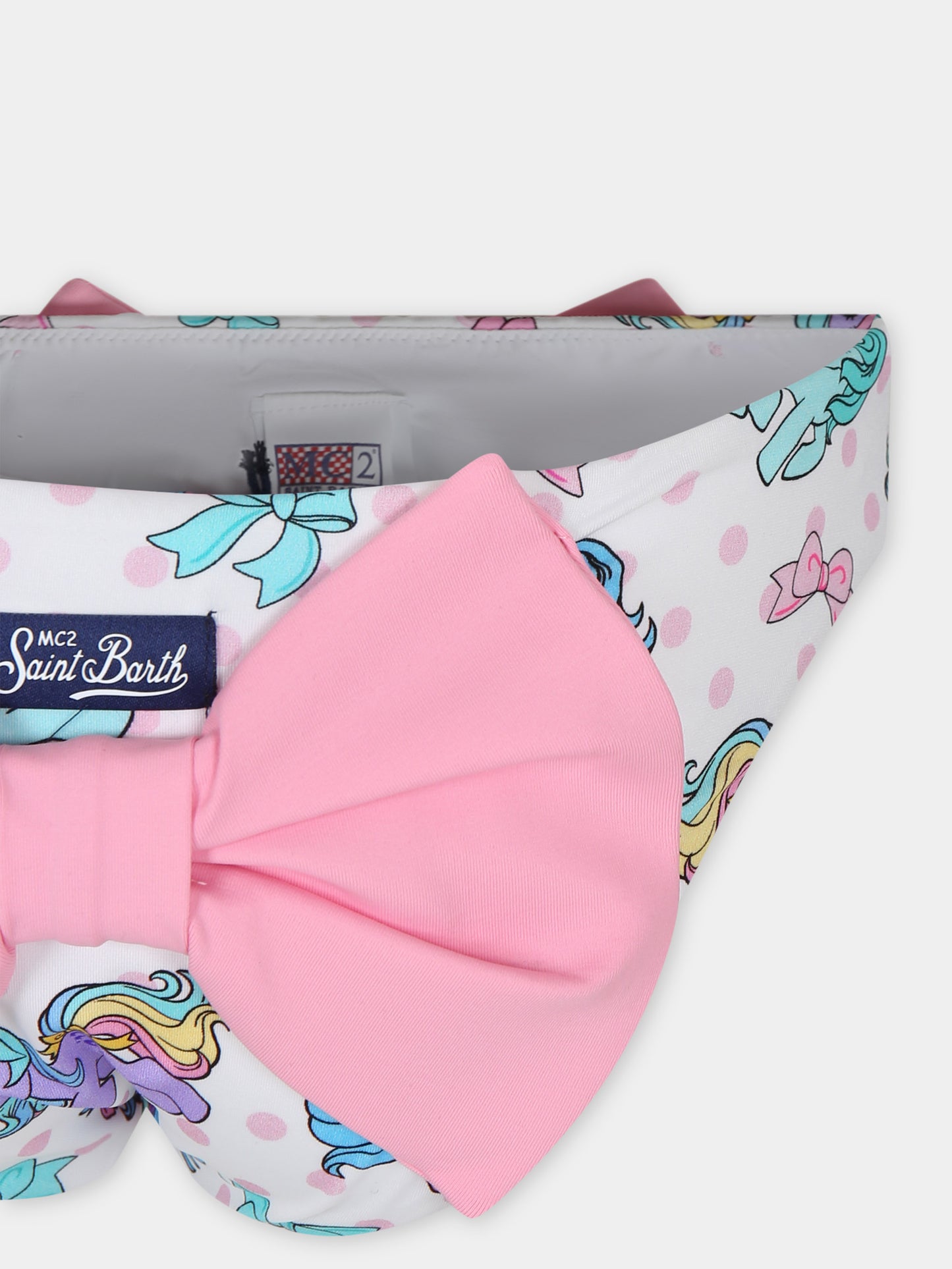 Slip mare bianco per bambina con fiocco e unicorni,Mc2 Saint Barth,MAD0001 03037F