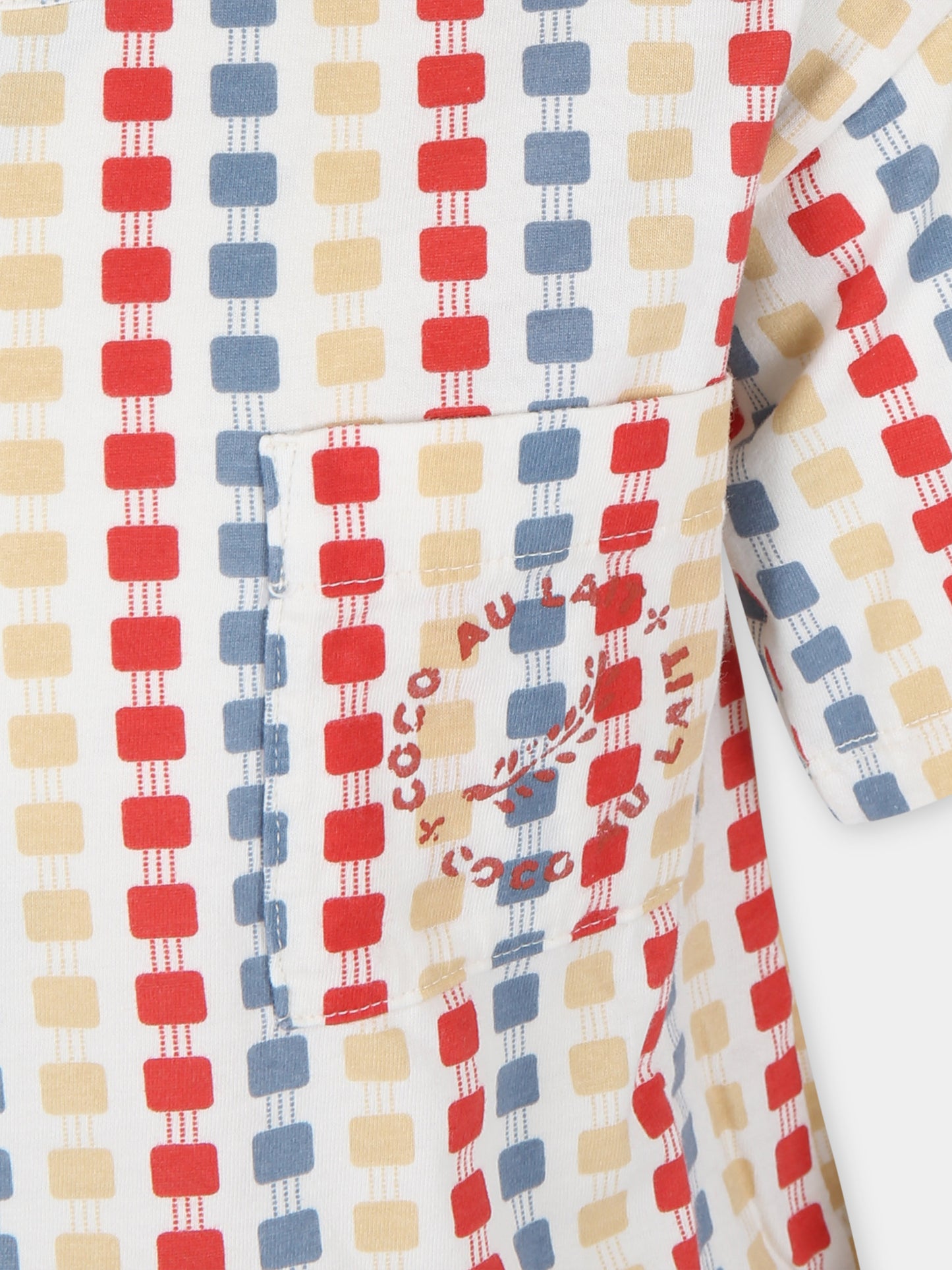 T-shirt avorio per bambini con logo e motivo geometrico,Coco Au Lait,16COCO S004