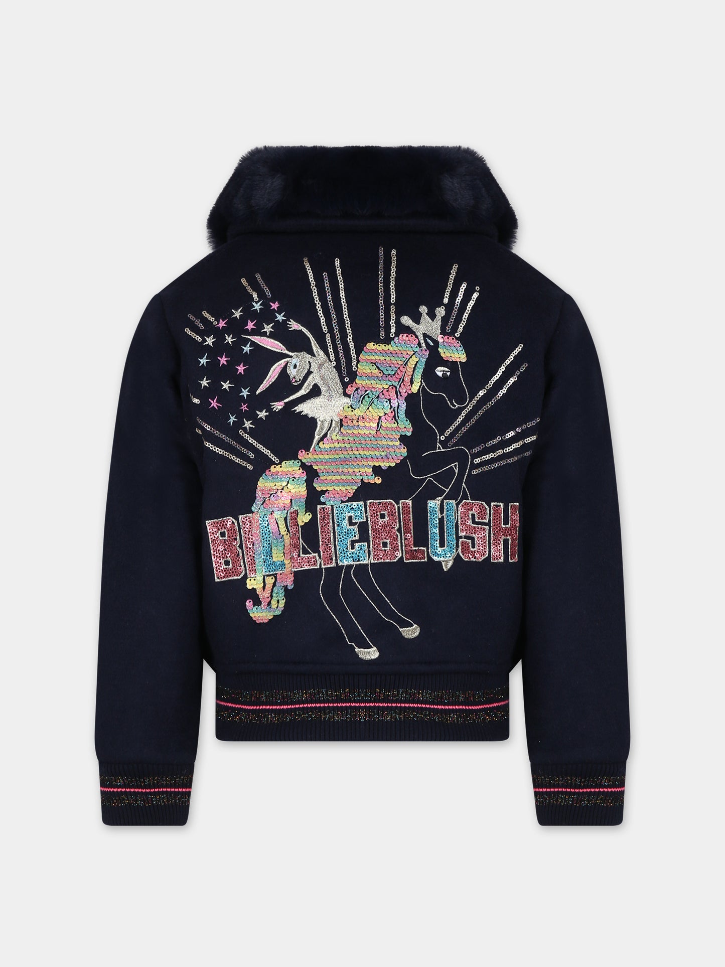 Giubbotto blu per bambina con unicorno e logo,Billieblush,U16324 85T