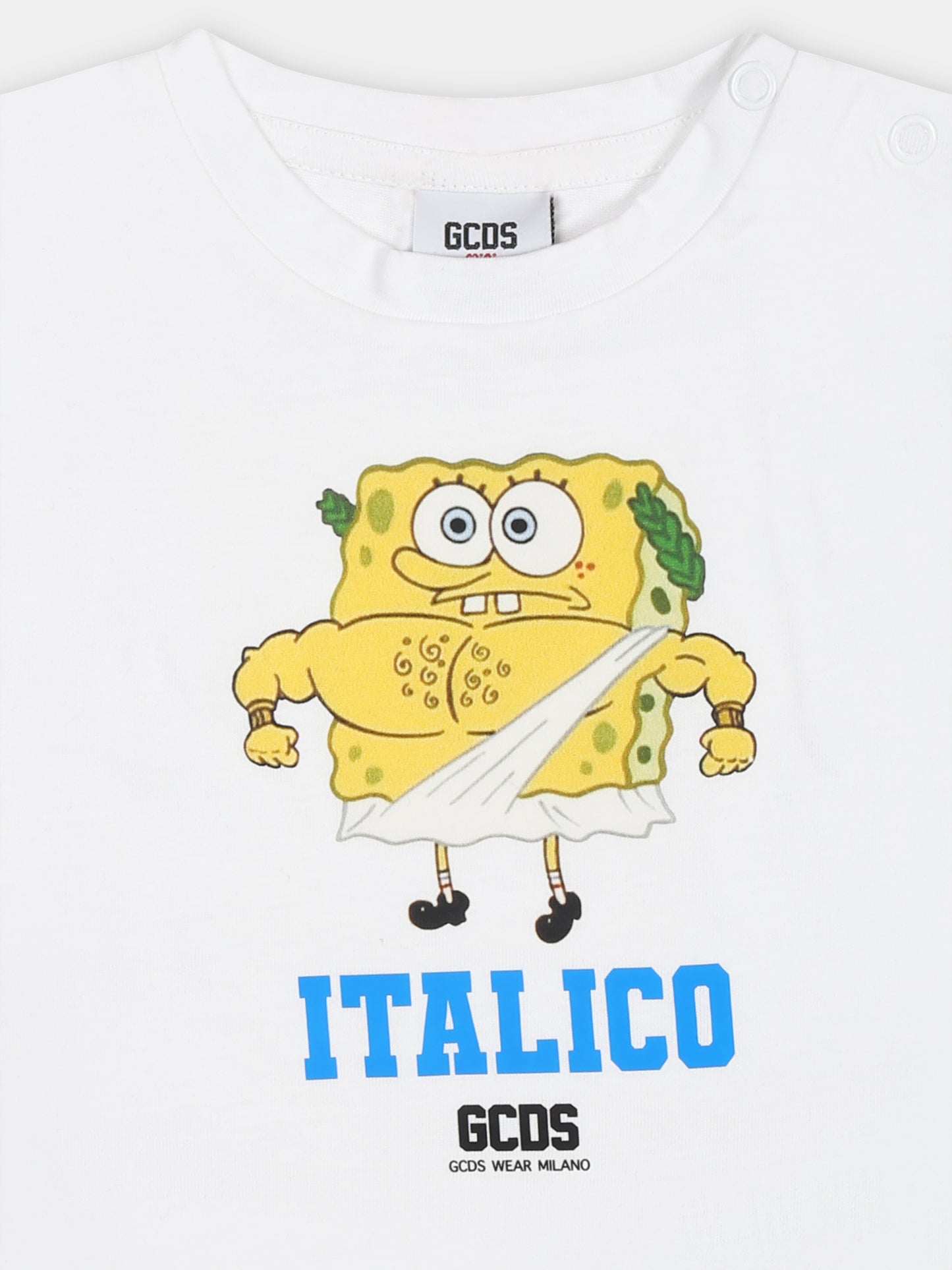 T-shirt bianca per neonata con stampa Spongebob,Gcds Kids,GRM002 LAA29 10101