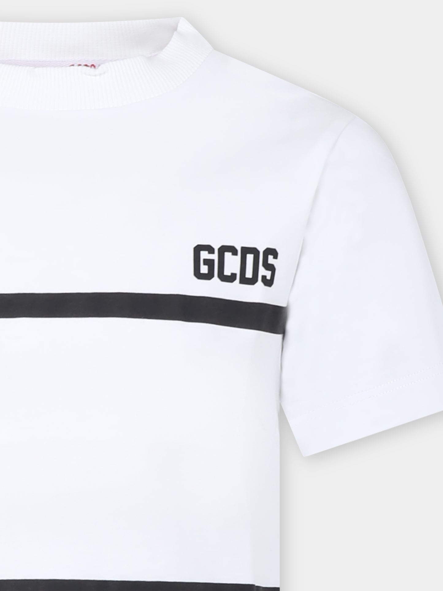 T-shirt bianca per bambina con logo nero,Gcds Kids,DUM00I LAA29 10101
