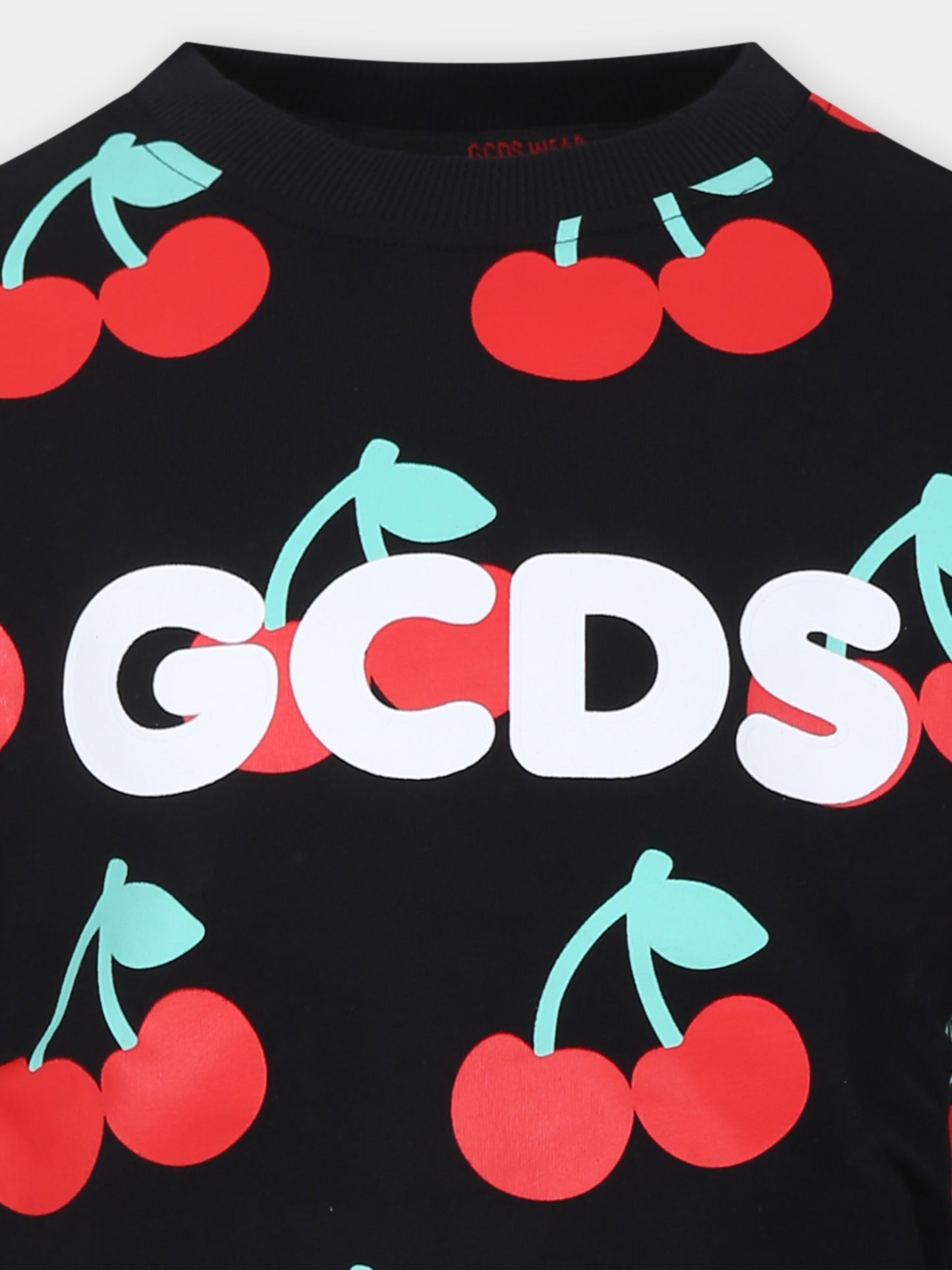 Felpa nera per bambina con ciliegie,Gcds Kids,DDF007 LDBA8 84342