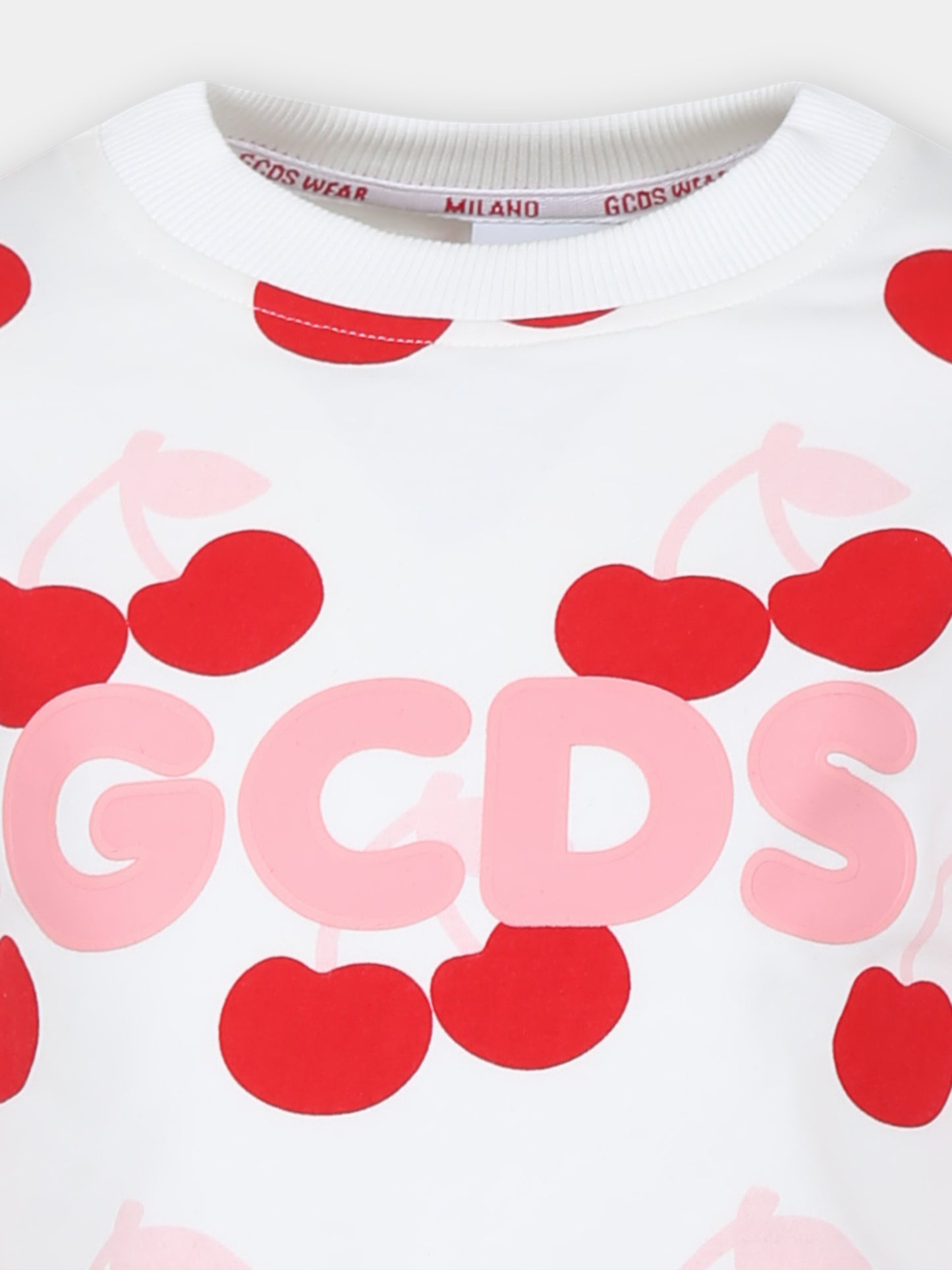 Felpa bianca per bambina con ciliegie,Gcds Kids,DDF007 LDBA8 84527