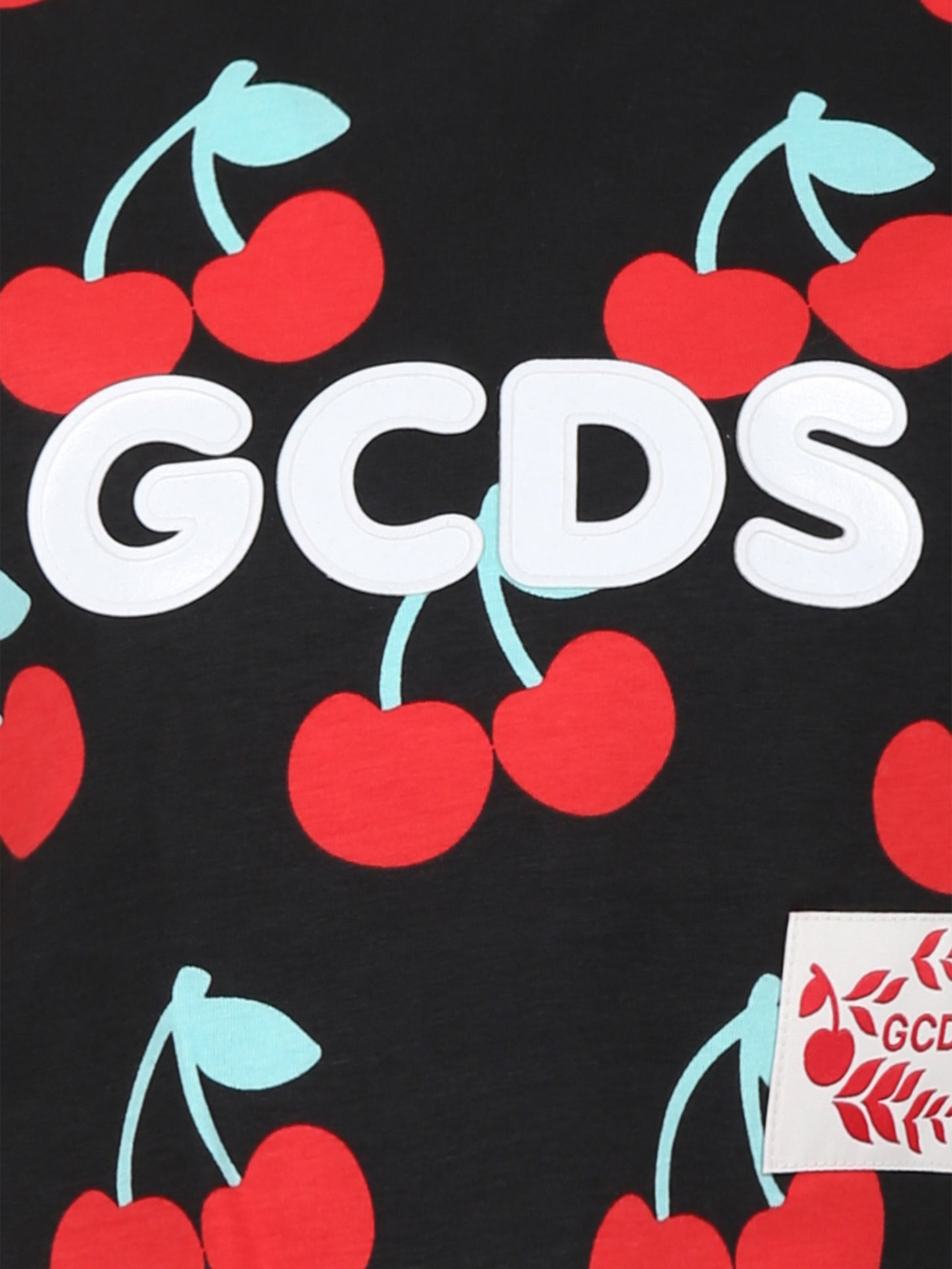 T-shirt nera per bambina con stampa ciliegie all-over,Gcds Kids,DDM00G LBB0C 84342