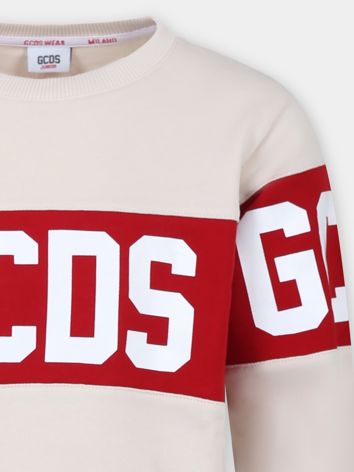 Felpa beige per bambini con logo,Gcds Kids,DOF005 LCA44 20325