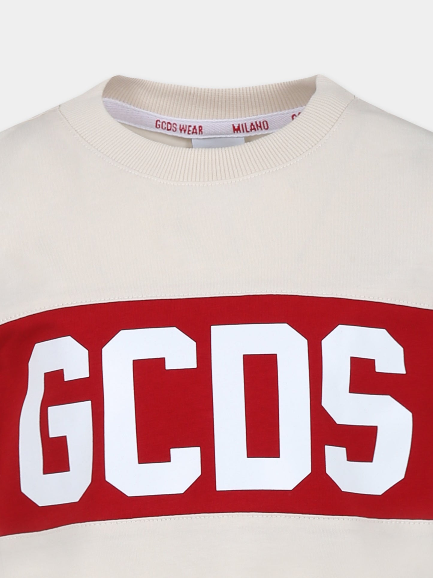 T-shirt beige per bambini con logo,Gcds Kids,DOM005 LAA22 20325