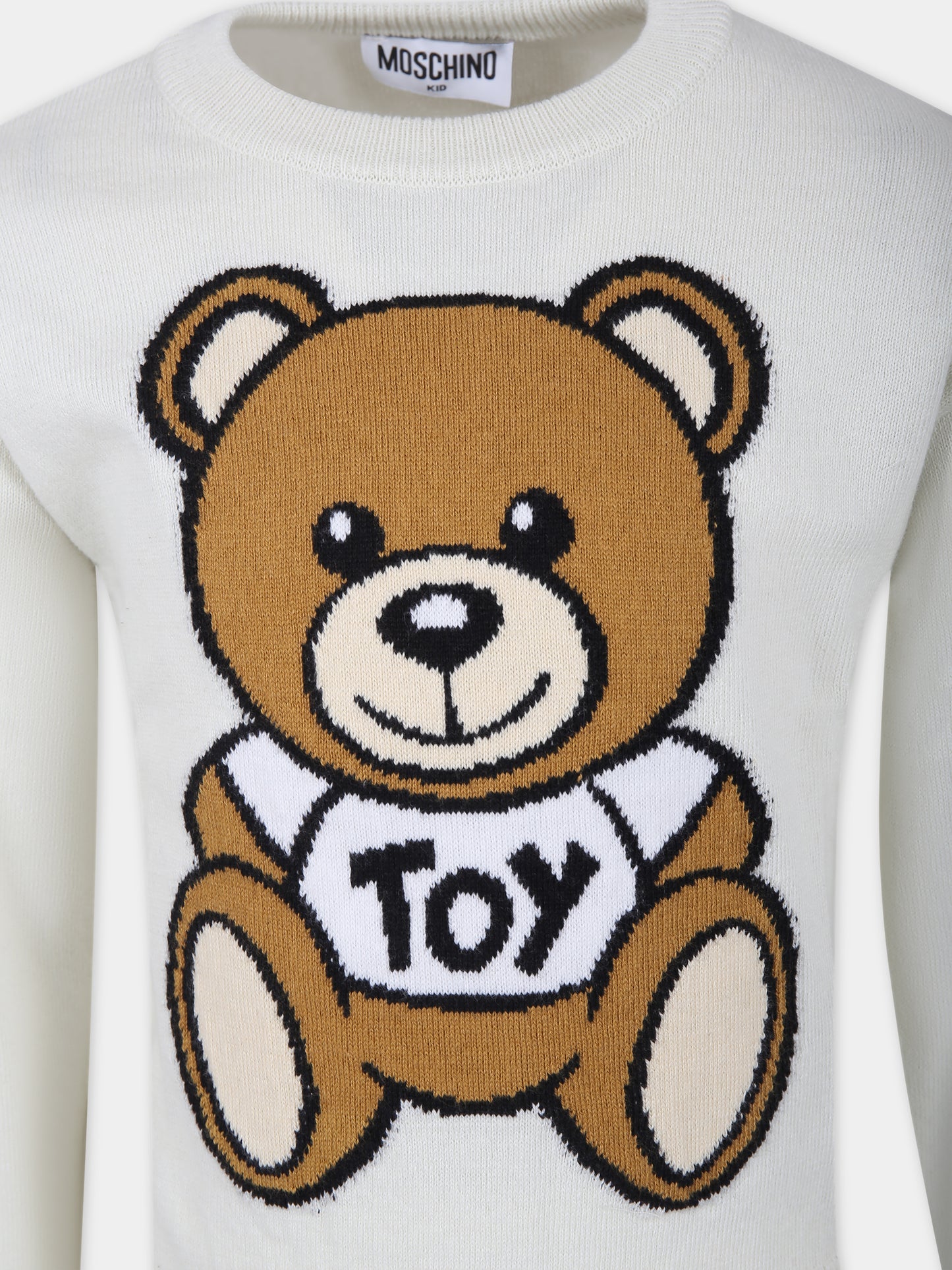 Maglione bianco per bambini con Teddy Bear,Moschino Kids,HNW00T LHE43 10063