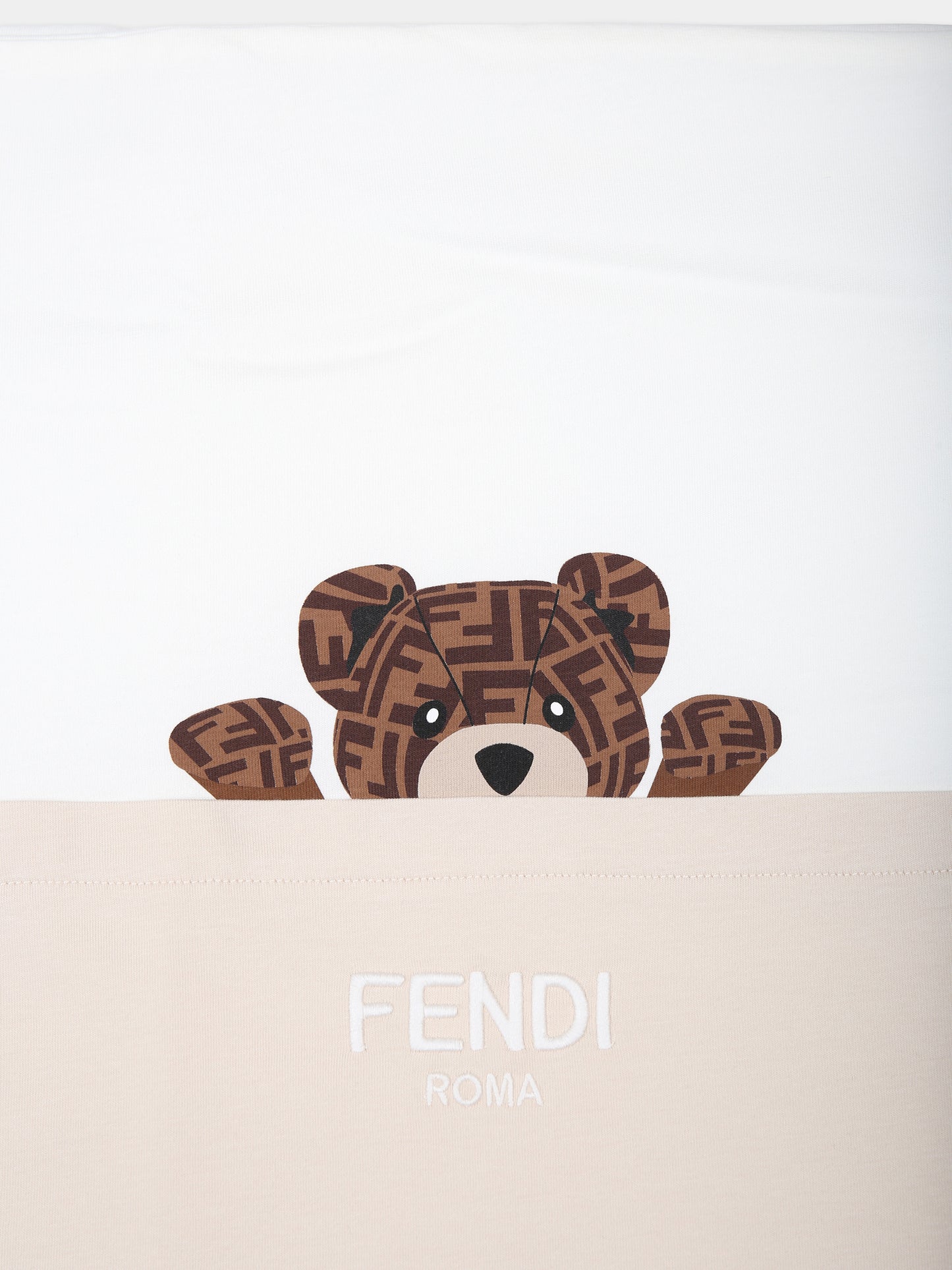 Coperta beige per neonati con orsetto e logo Fendi,Fendi Kids,BUJ282 ST8 F19J5