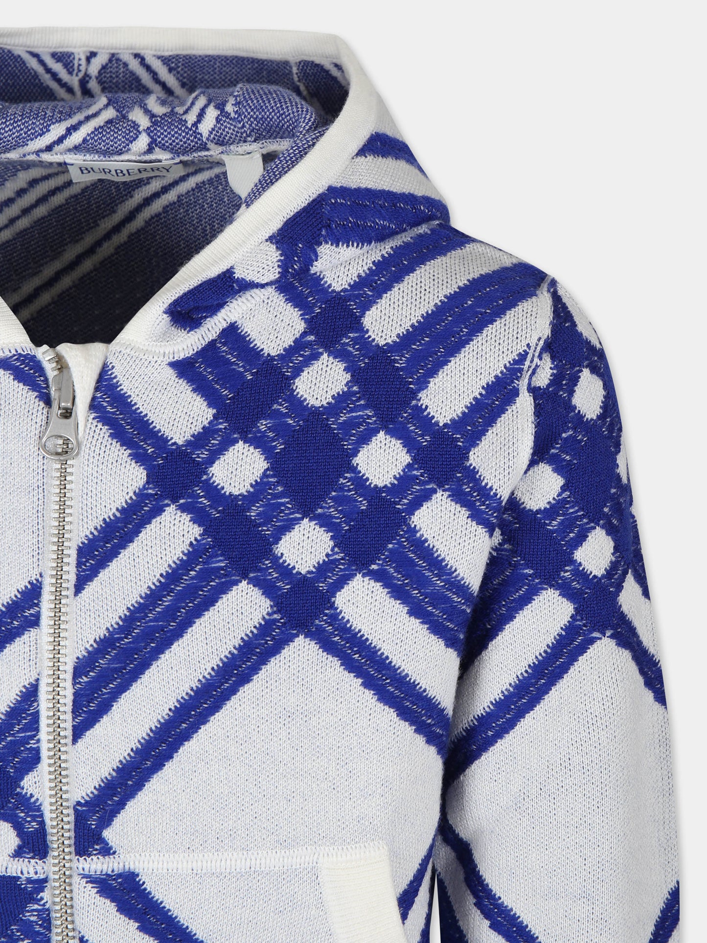 Felpa binaca per bambini con check,Burberry Kids,8093228 B7462