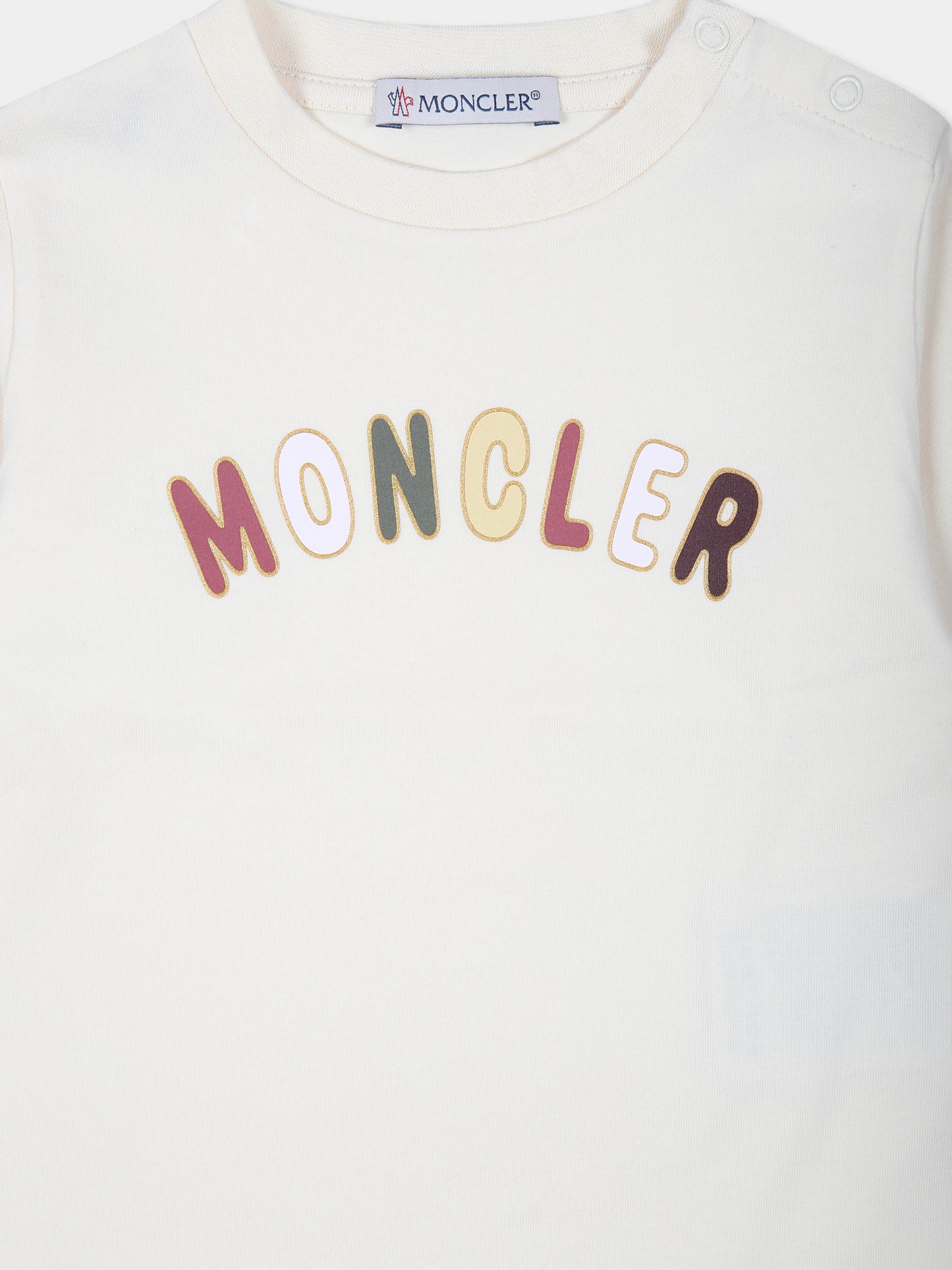 T-shirt avorio per neonata con logo,Moncler Kids,J2951 8D00005 8790N 050