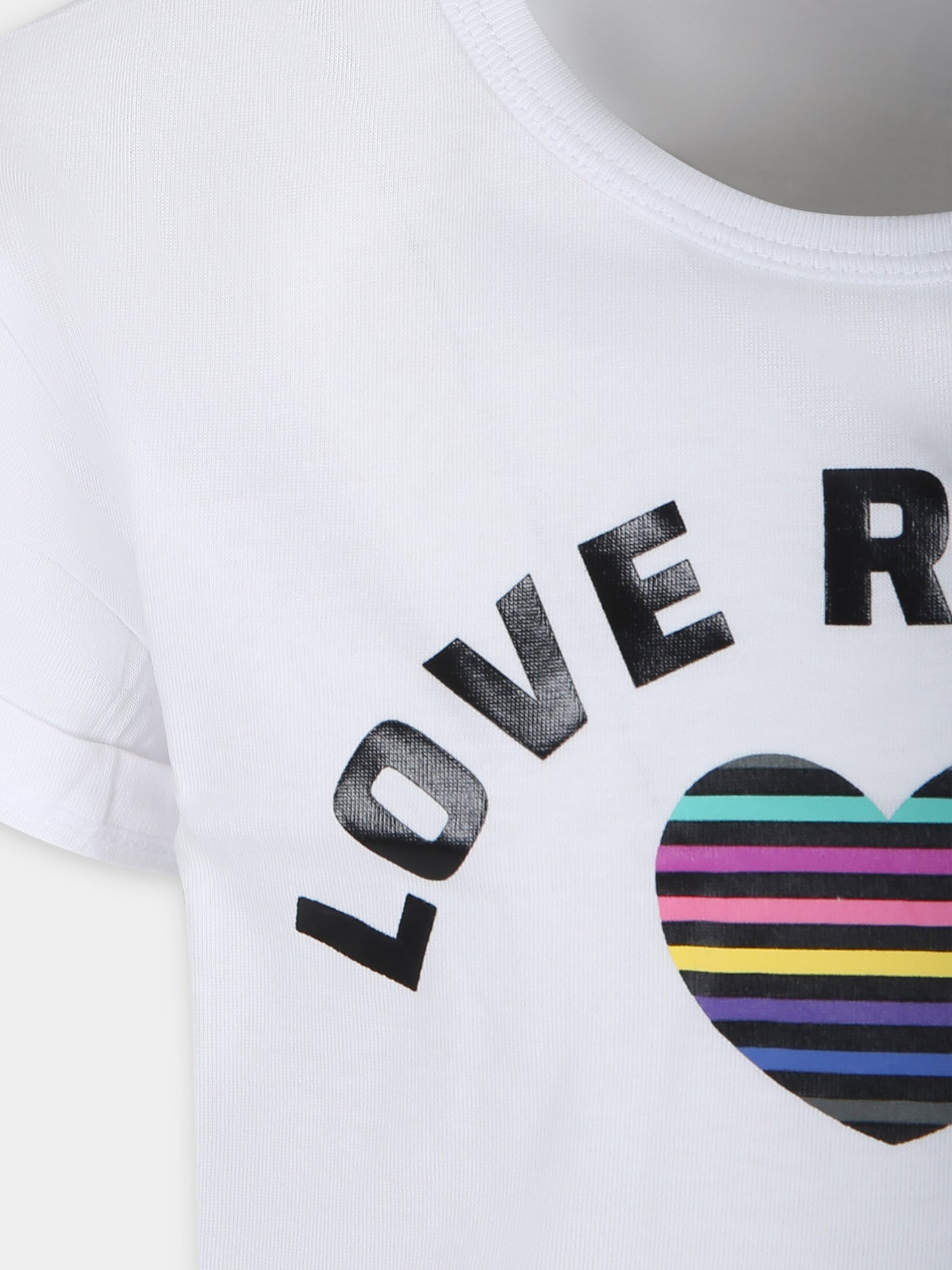 T-shirt crop bianca per bambina con logo e cuore,Sonia Rykiel Paris,A15015 10P