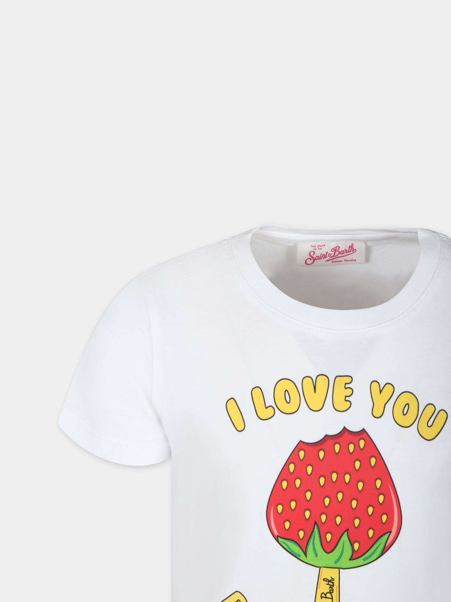 T-shirt bianca per bambina con stampa fragola,Mc2 Saint Barth,ELLY001 00467F