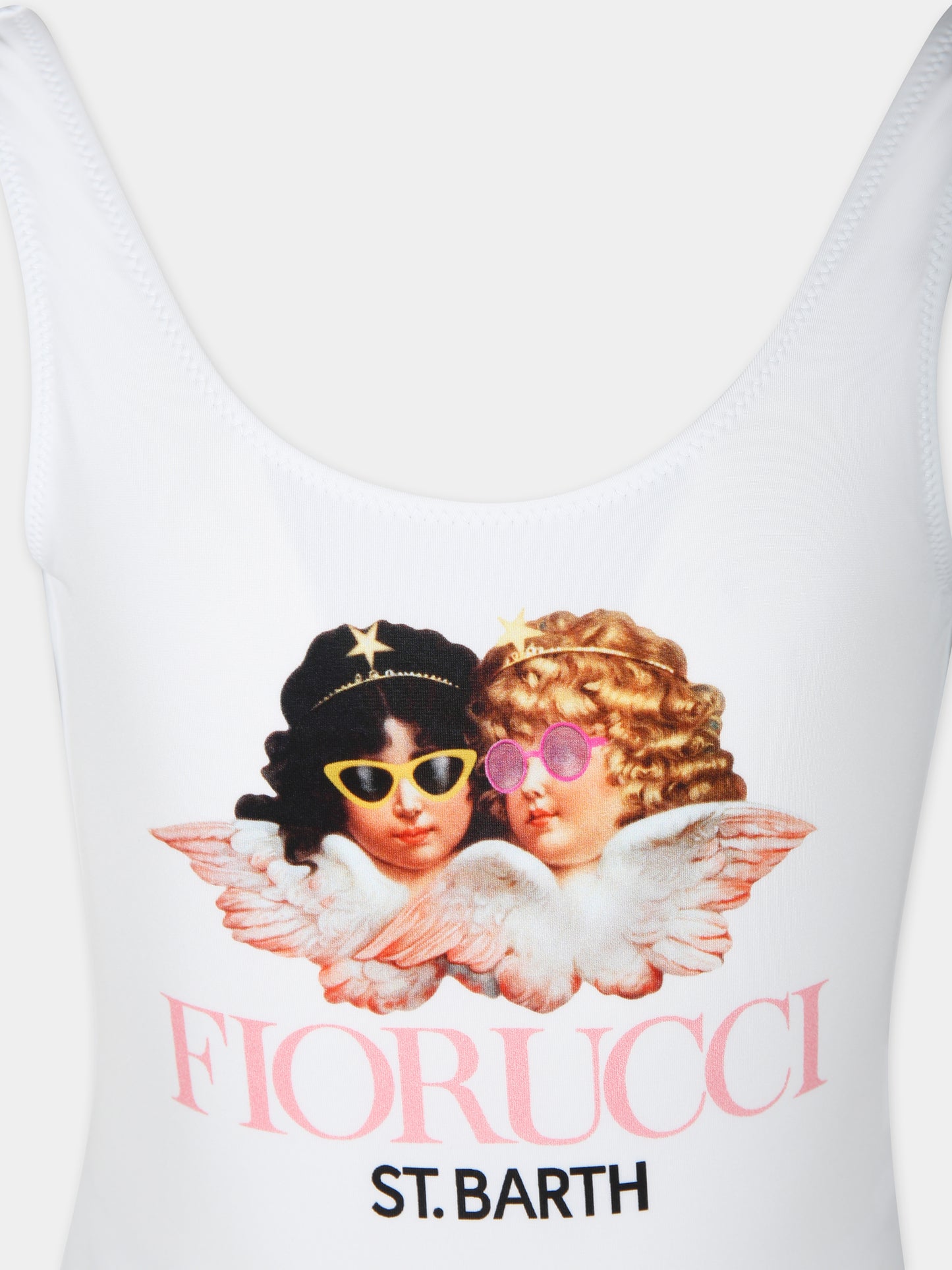 Costume intero bianco per bambina con stampa angeli,Mc2 Saint Barth,CARA001 04827D