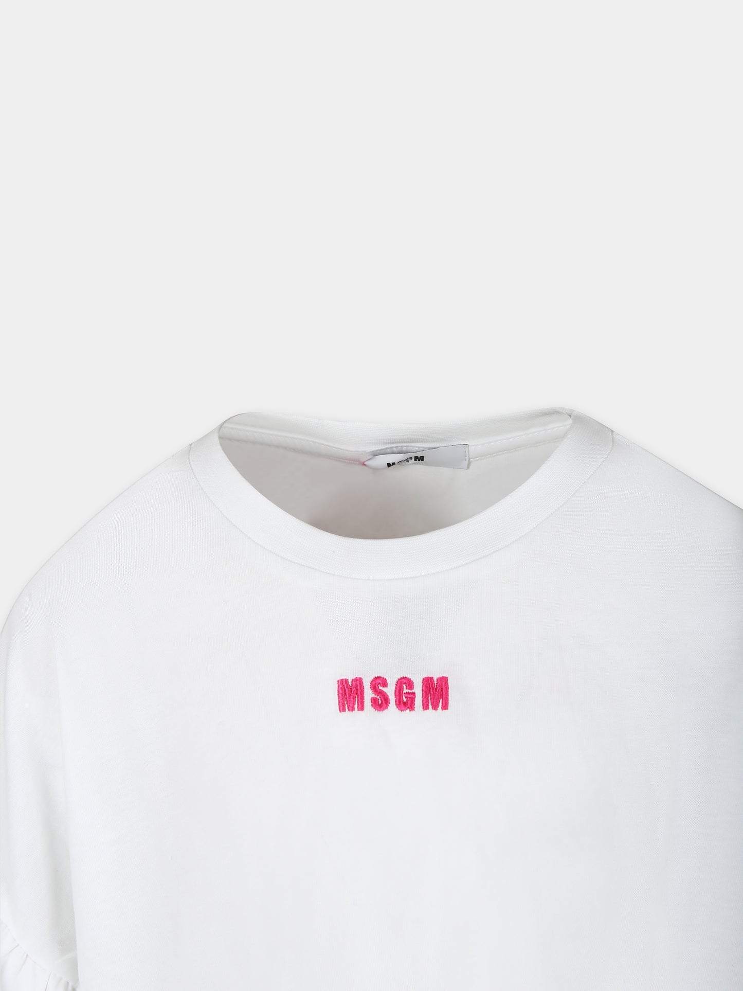 T-shir bianca per bambina con logo,Msgm Kids,MS028858 001