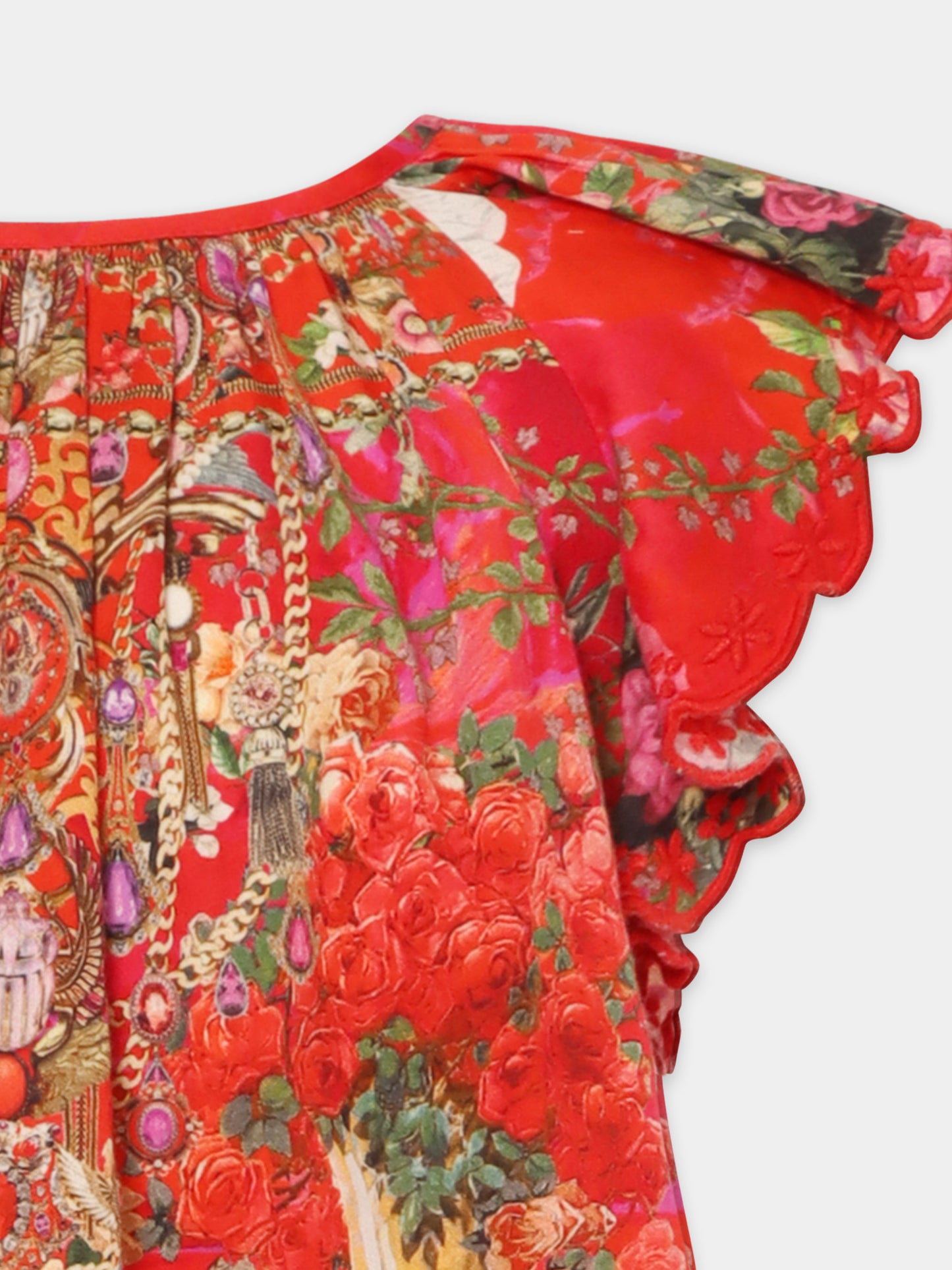 Top rouge pour fille avec imprimé floral