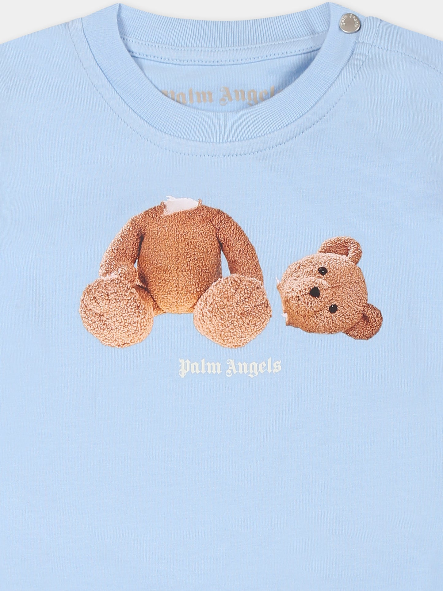 T-shirt celeste per neonato con logo,Palm Angels,PBXB001S25JER0024160