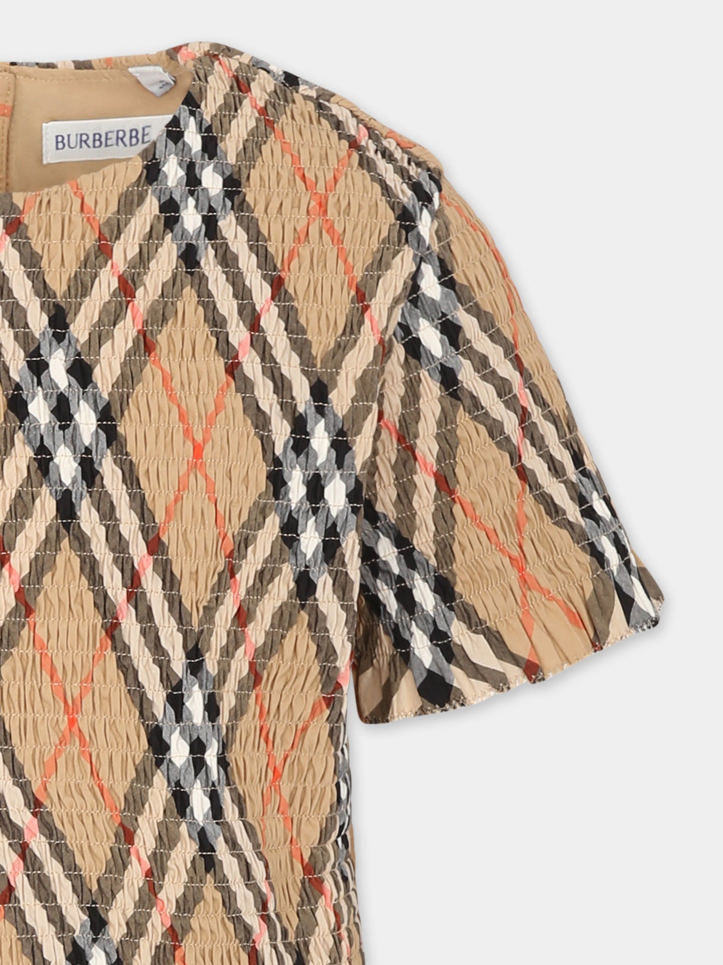 Top beige per bambina con check vintage,Burberry Kids,8100073 B9368