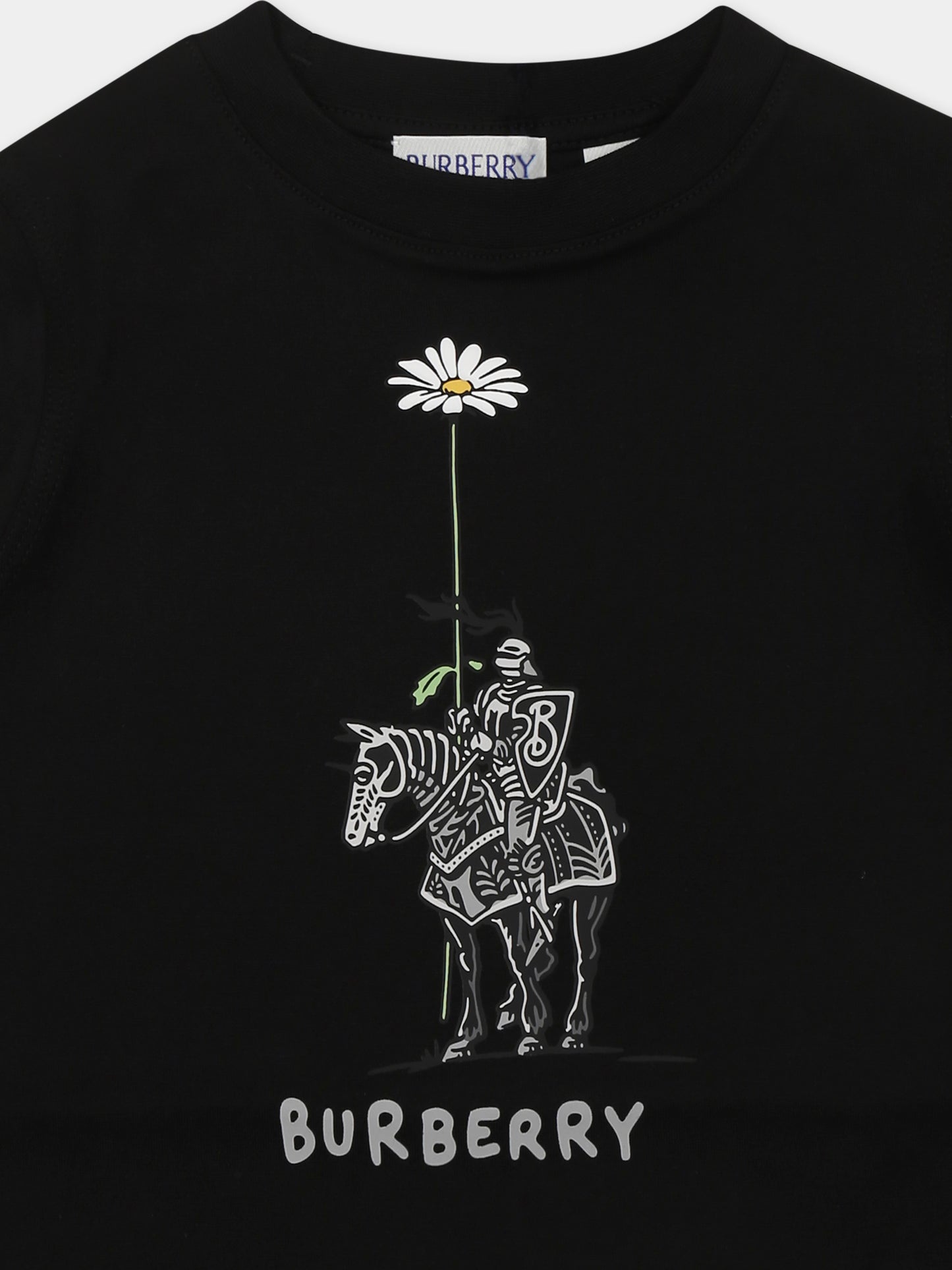 T-shirt nera per neonato con logo e cavaliere equestre,Burberry Kids,8104393 A1189