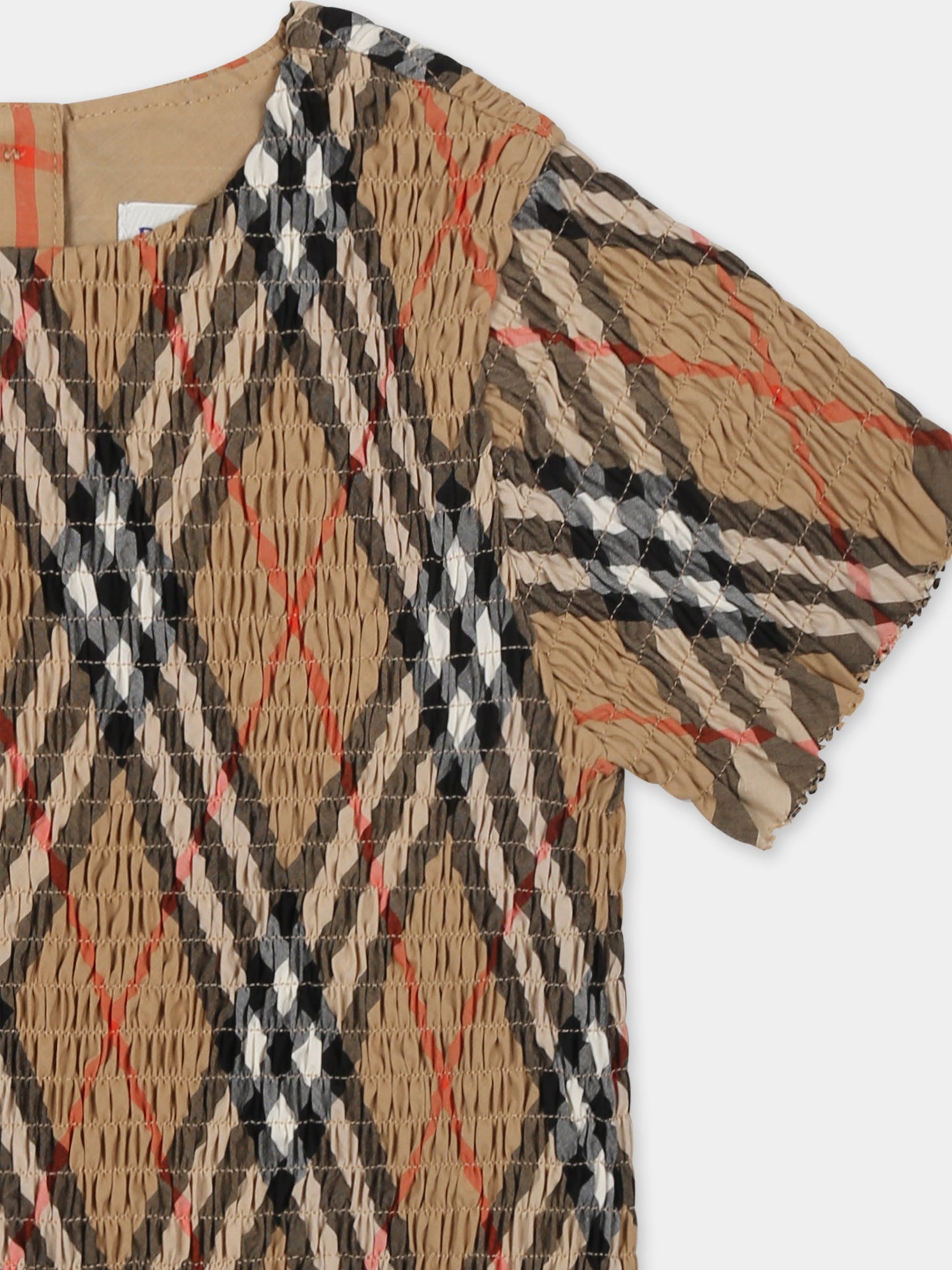 Top beige per neonata con check vintage,Burberry Kids,8100547 B9368