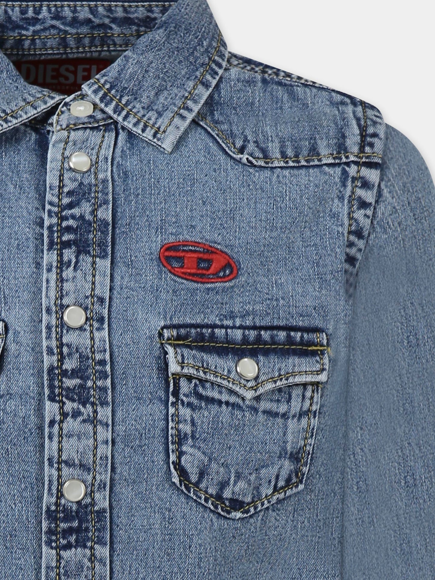 Camicia denim per bambino con logo,Diesel,J00760 KXBNH K01