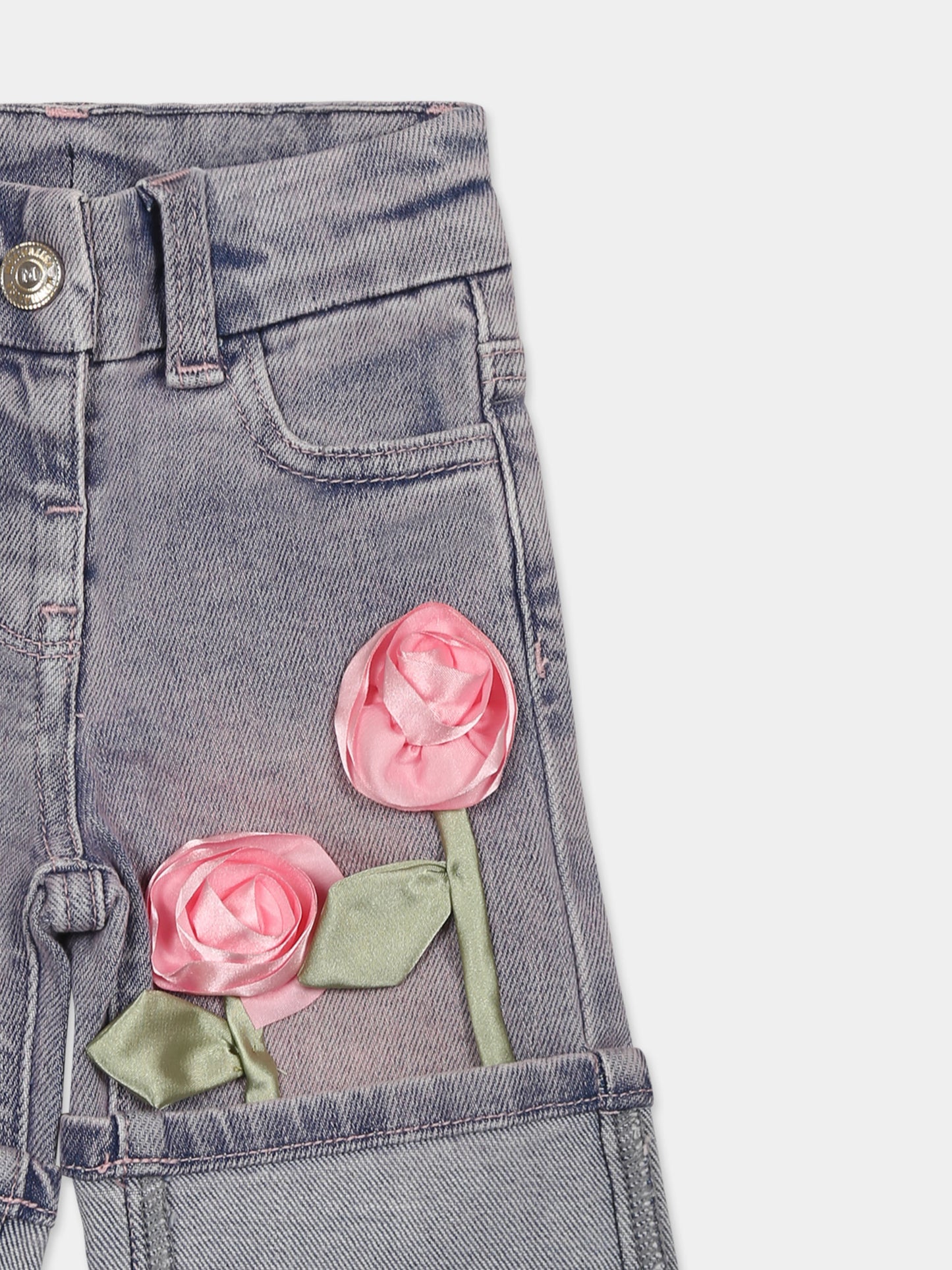 Jean denim pour bébé fille avec roses