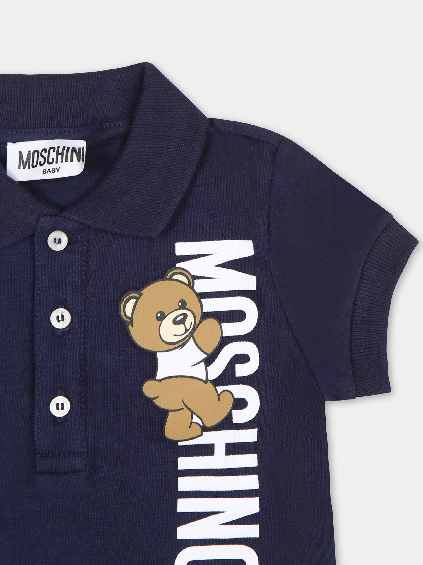 Polo blu per neonato con Teddy Bear,Moschino Kids,M7M01P LFA01 40016