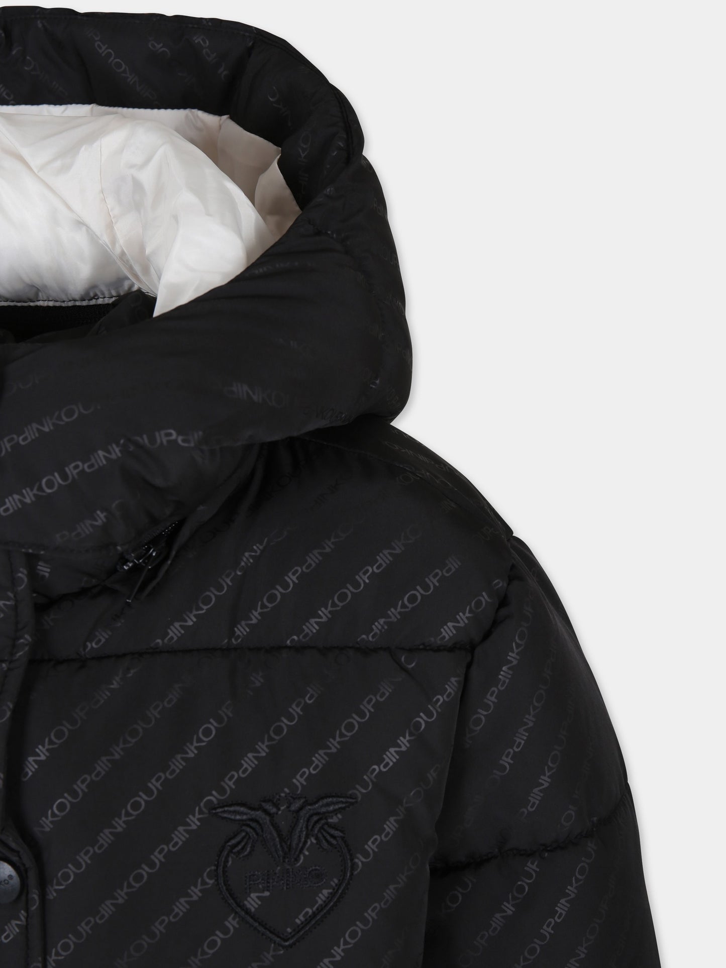 Piumino nero per bambina con logo all over,Pinko,F3PIJGPF069 110