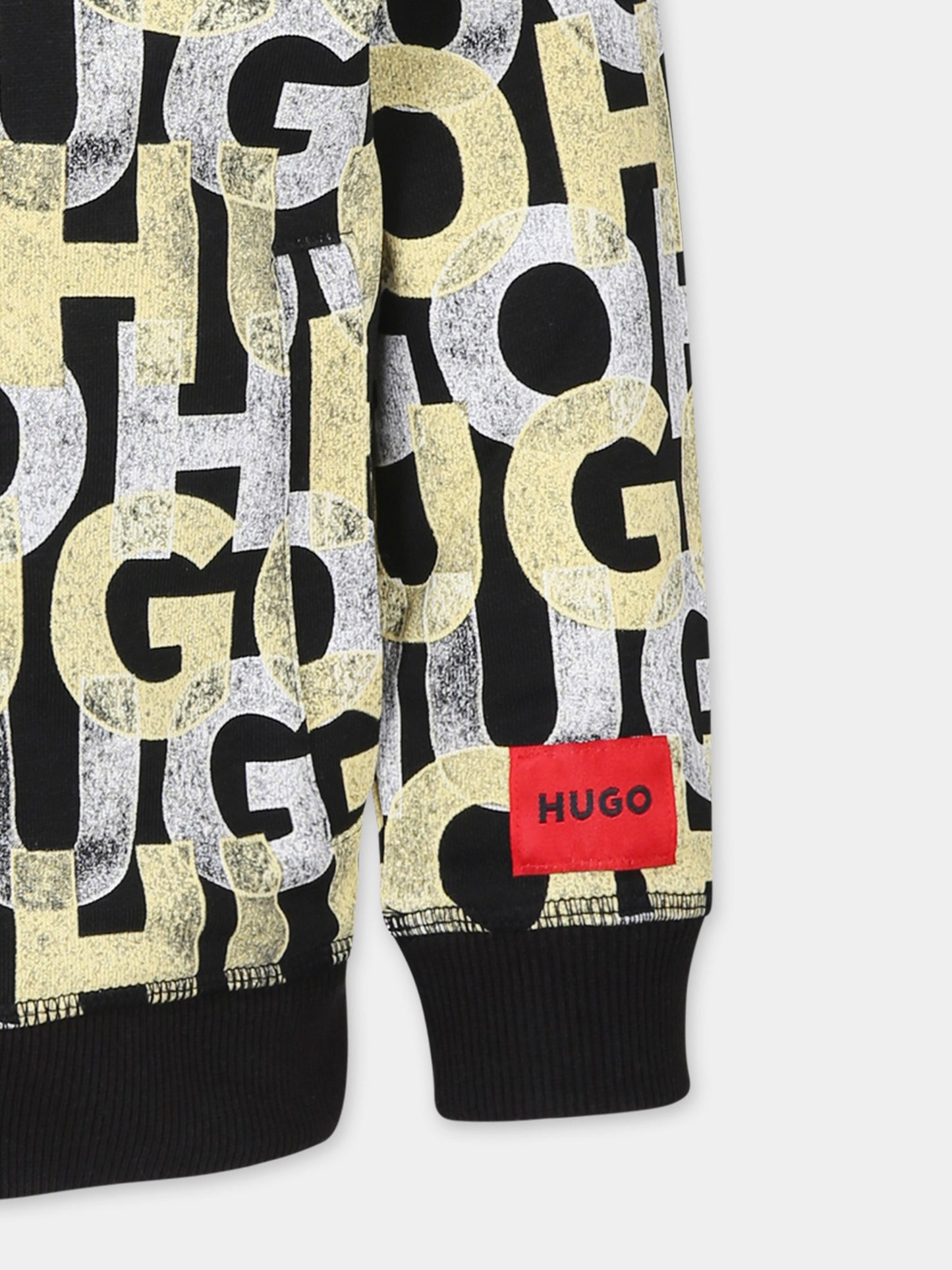 Felpa nera per bambino con logo all over,Hugo,G00358 M55