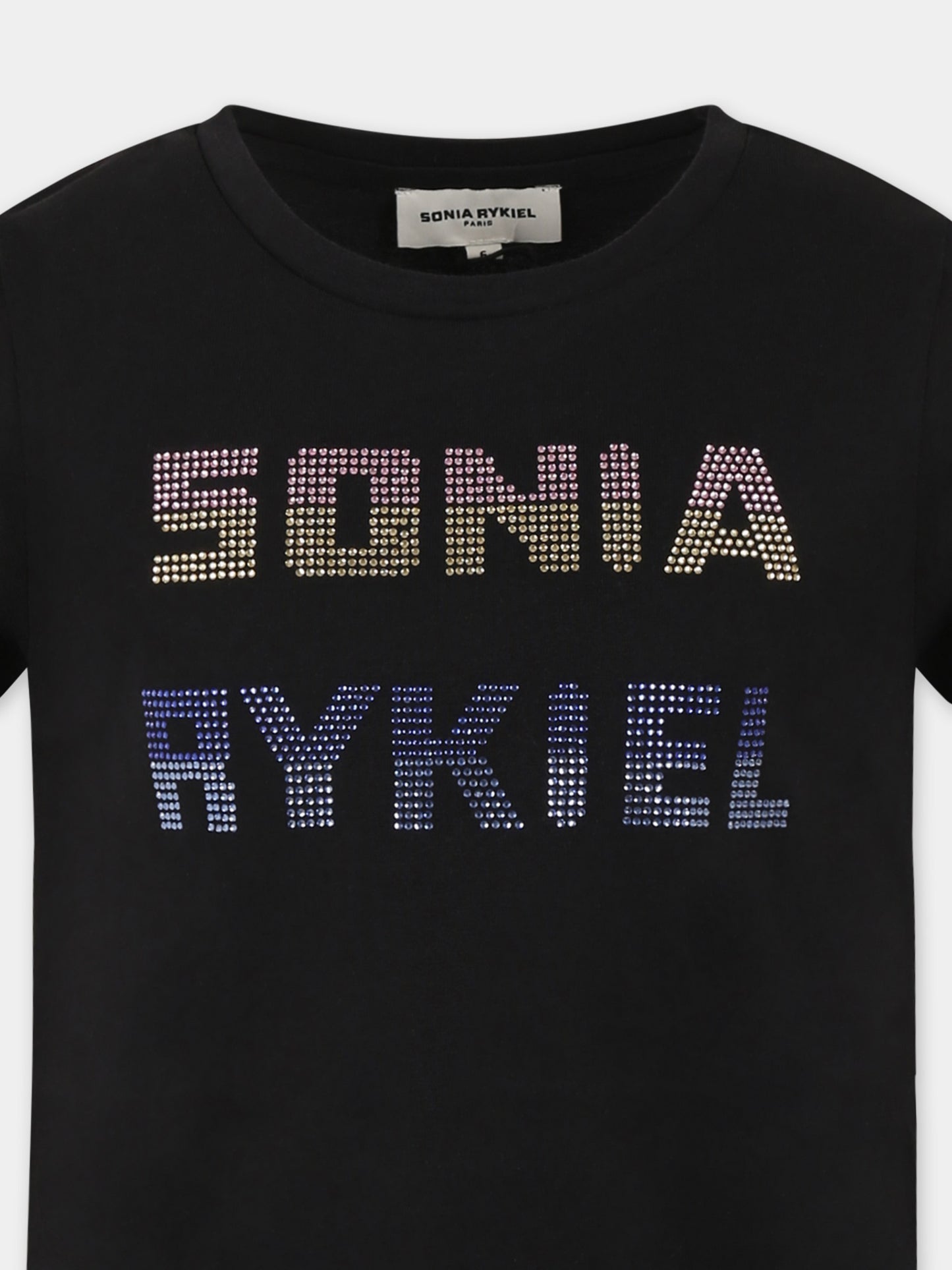 T-shirt nera per bambina con logo,Sonia Rykiel Paris,A00304 09B