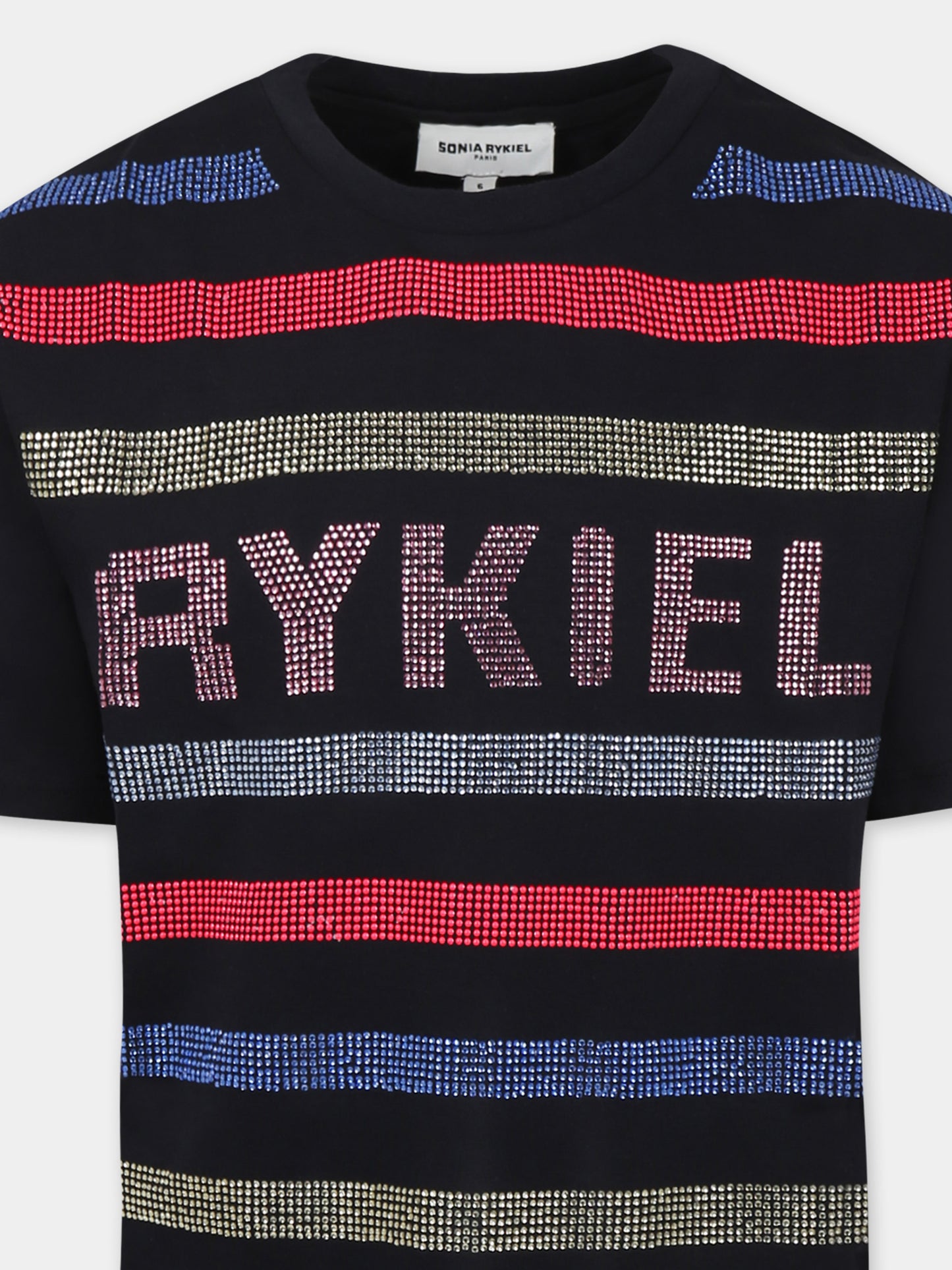 Vestito nero per bambina con logo e strass,Sonia Rykiel Paris,A00269 09B