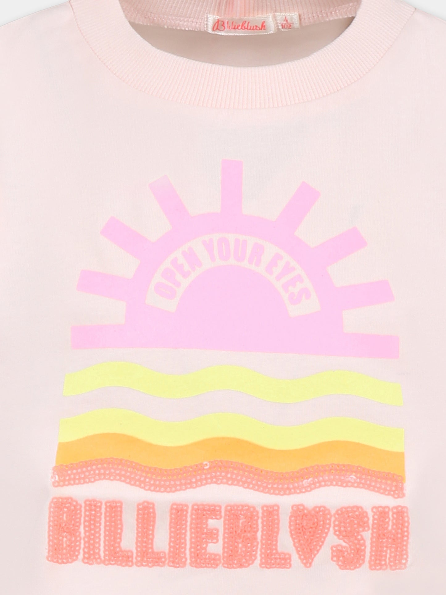 T-shirt court rose pour fille avec soleil
