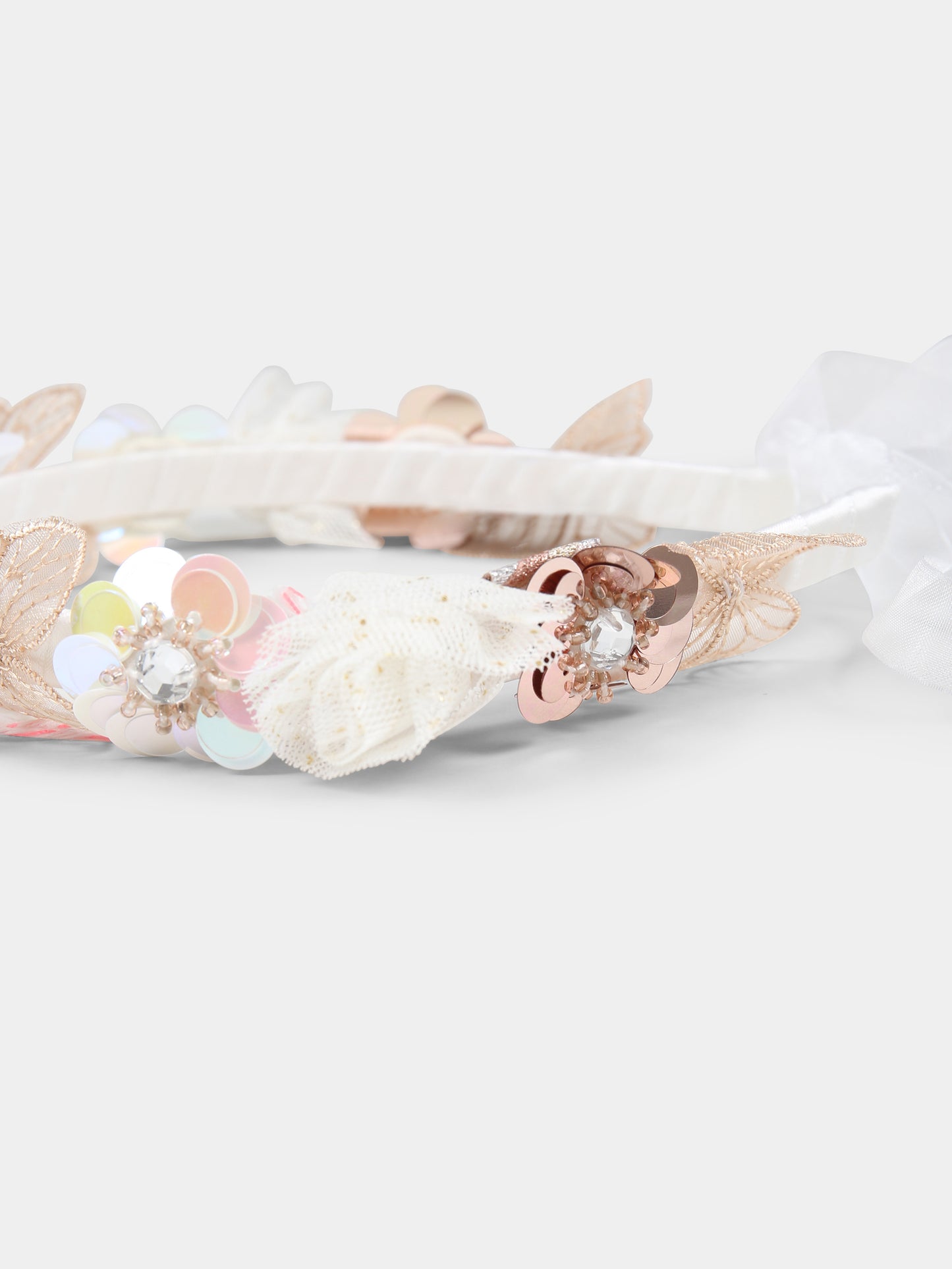 Bandeau ivoire pour fille avec fleurs