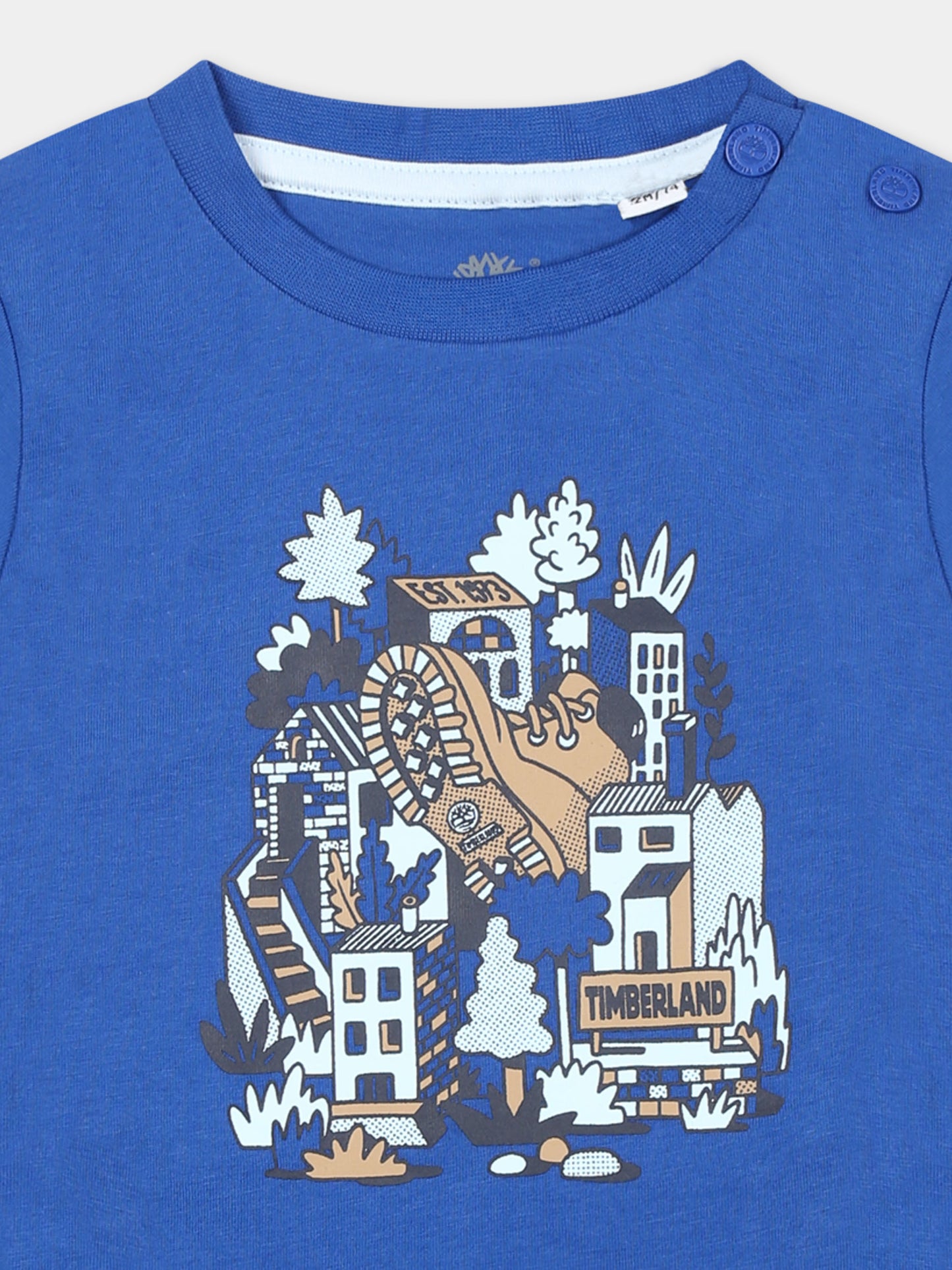 T-shirt azzurra per neonato con logo e scarpa,Timberland,T60512 81L