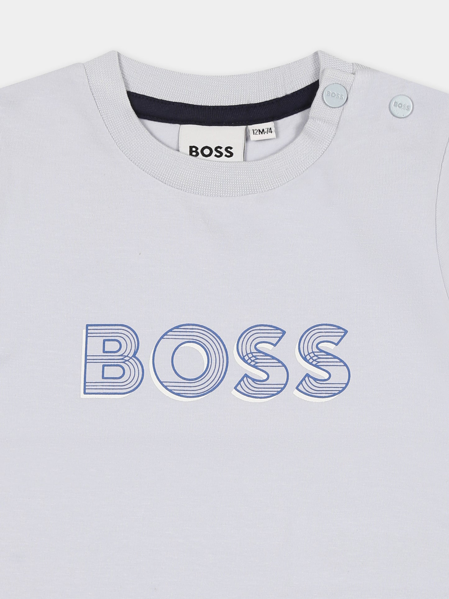 T-shirt celeste per neonato con logo,Boss,J52198 771