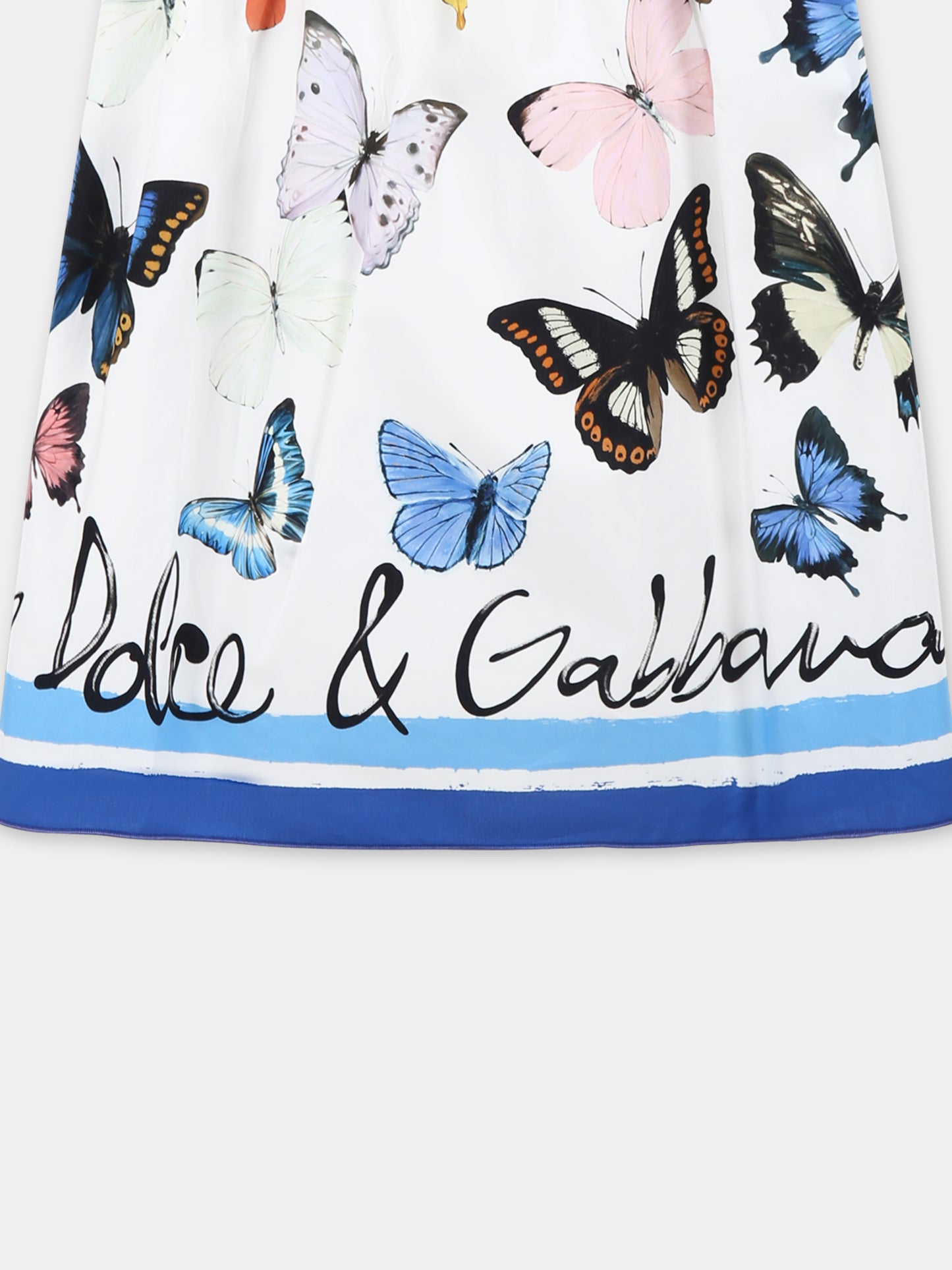 Vestito bianco per bambina con logo e farfalle,Dolce & Gabbana Kids,L54DE0 FI5KS HB5KB