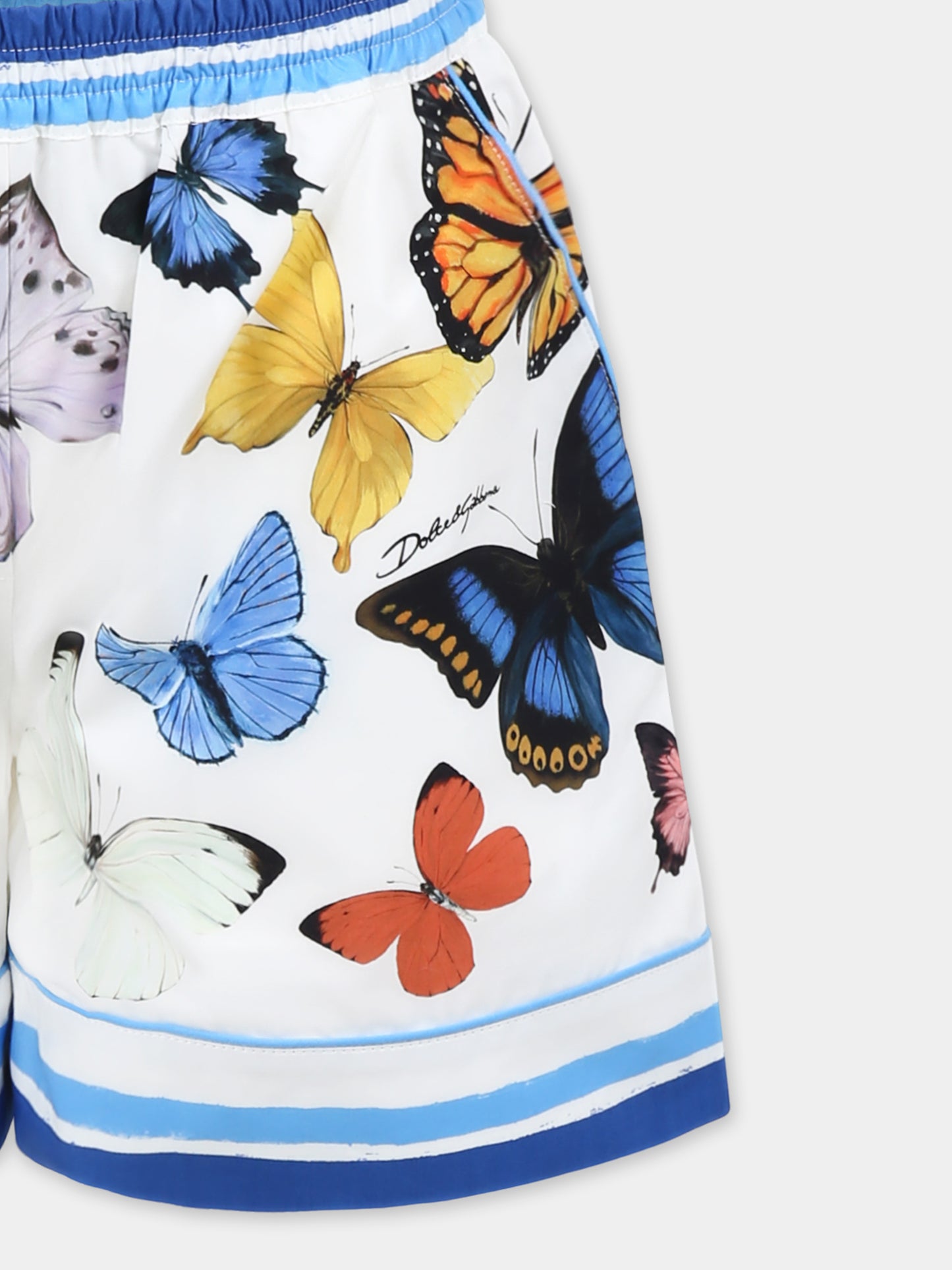 Shorts bianchi per bambina con farfalle all over,Dolce & Gabbana Kids,L52Q33 FI5KS HB5KB