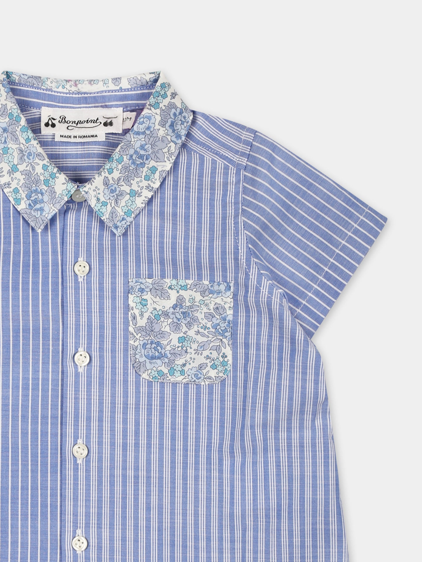 Camicia celeste per neonata con stampa floreale,Bonpoint,S05YSHW00010 215