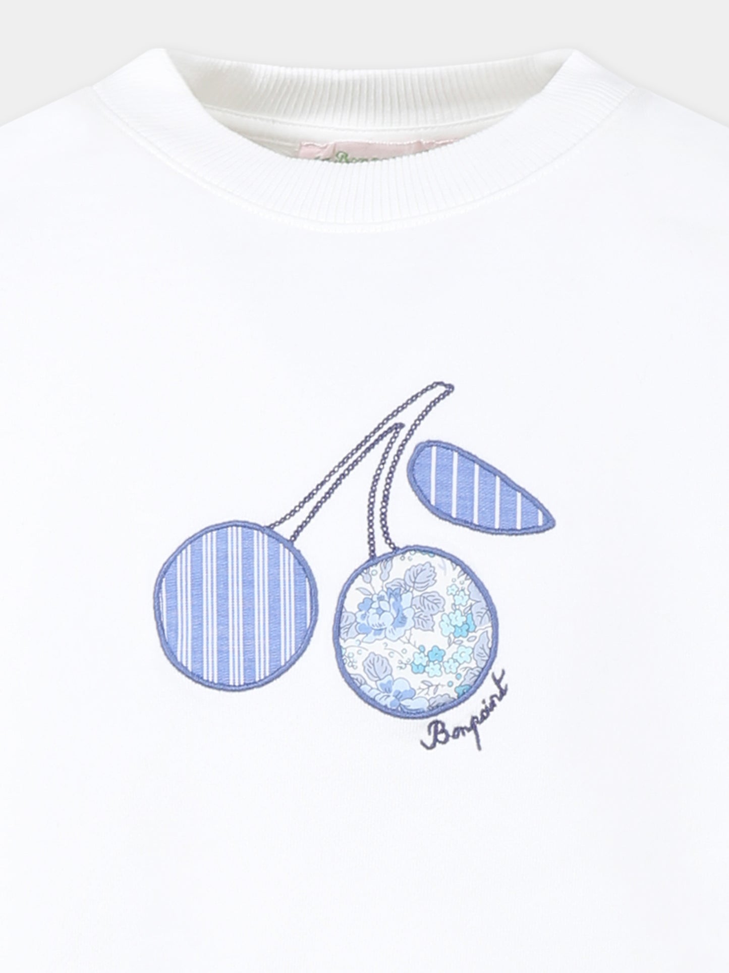 Felpa bianca per bambina con ciliegie,Bonpoint,S05GSWK00010 102