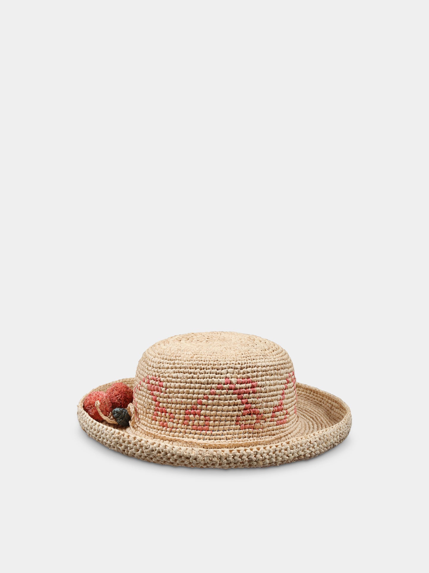 Chapeau en paille beige pour fille avec cerises