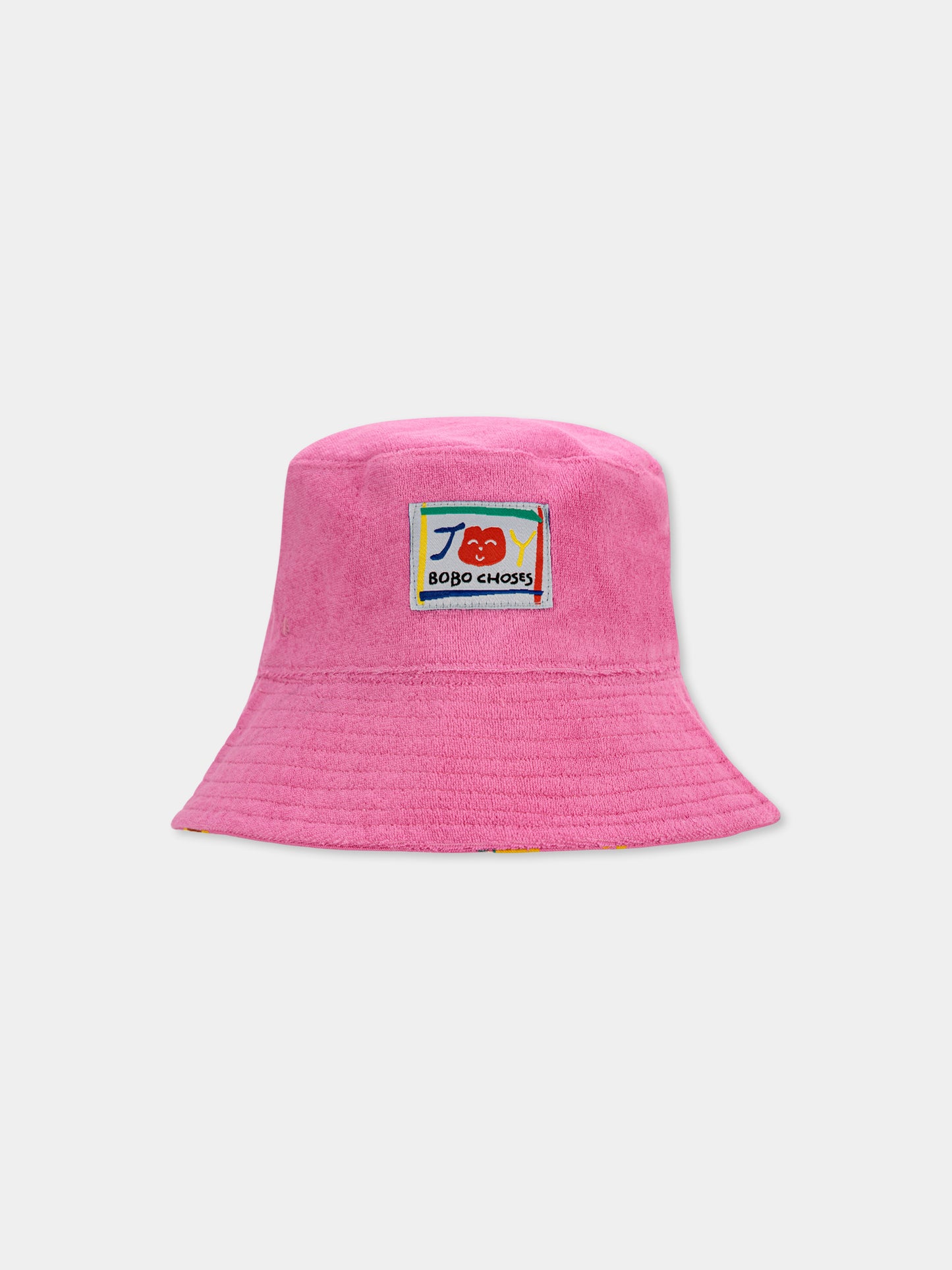 Cloche reversibile fucsia per bambina con logo e girasoli,Bobo Choses,B125AI017