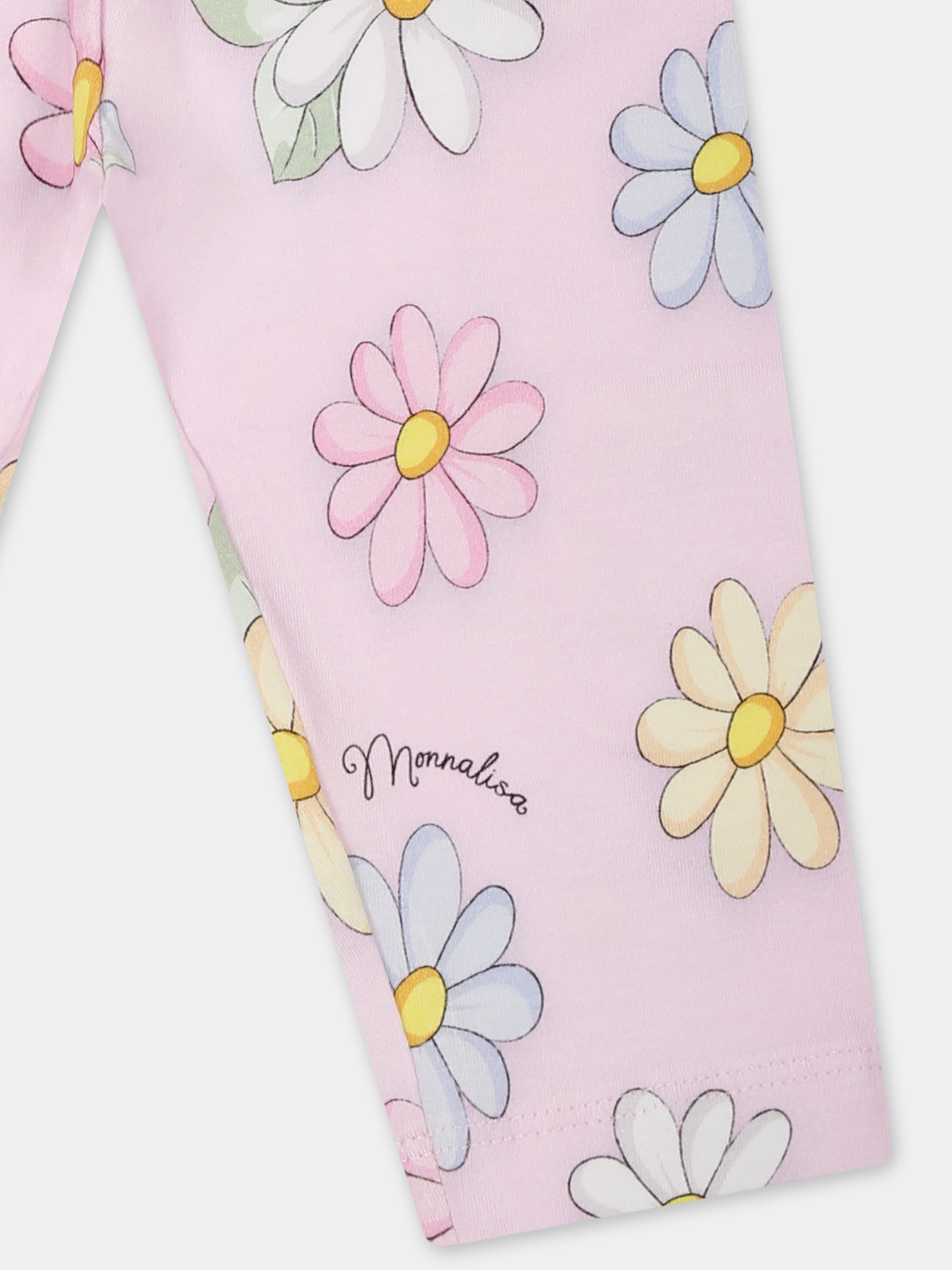 Leggings rosa per neonata con margherite all over,Monnalisa,31E408 5662 0090