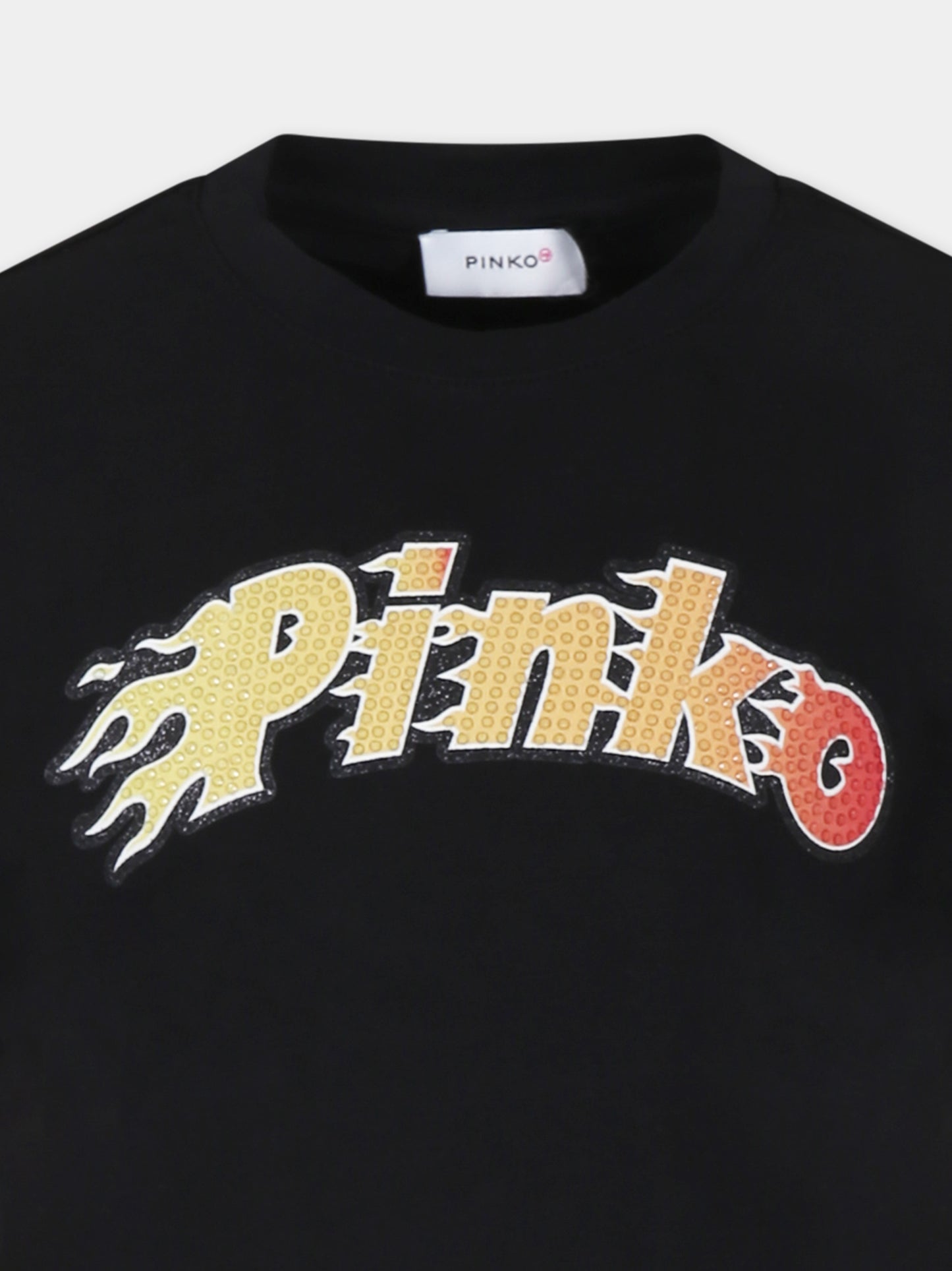 T-shirt crop nera per bambina con logo,Pinko,KFTS001 C JE010 N000