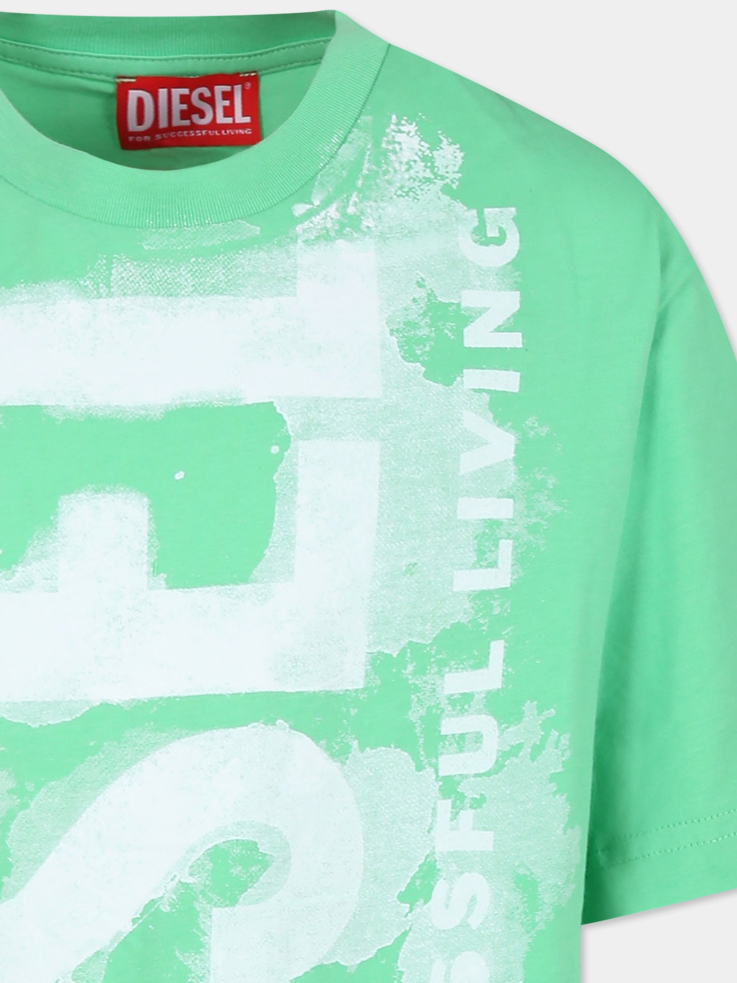 T-shirt verde per bambino con logo,Diesel,J01131 KYAR1 K575