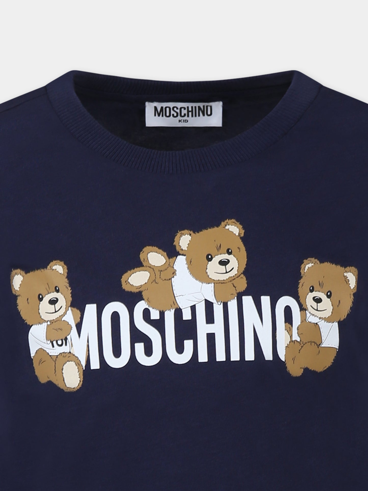 T-shirt blu per bambino con tre Teddy Bears,Moschino Kids,HUM059 LAA23 40016