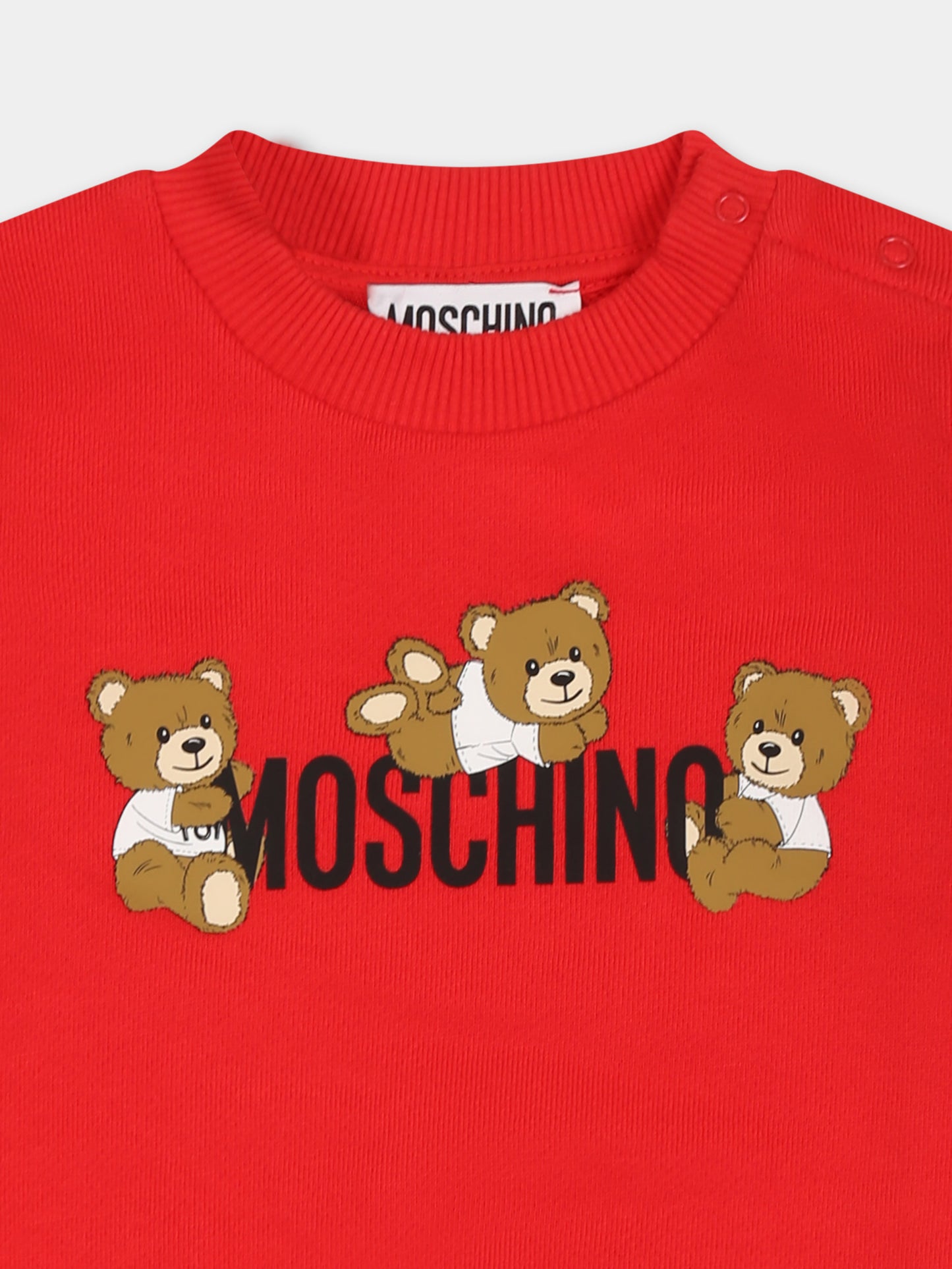 Felpa rossa per neonati con tre Teddy Bears,Moschino Kids,M9F04Q LCA19 50109