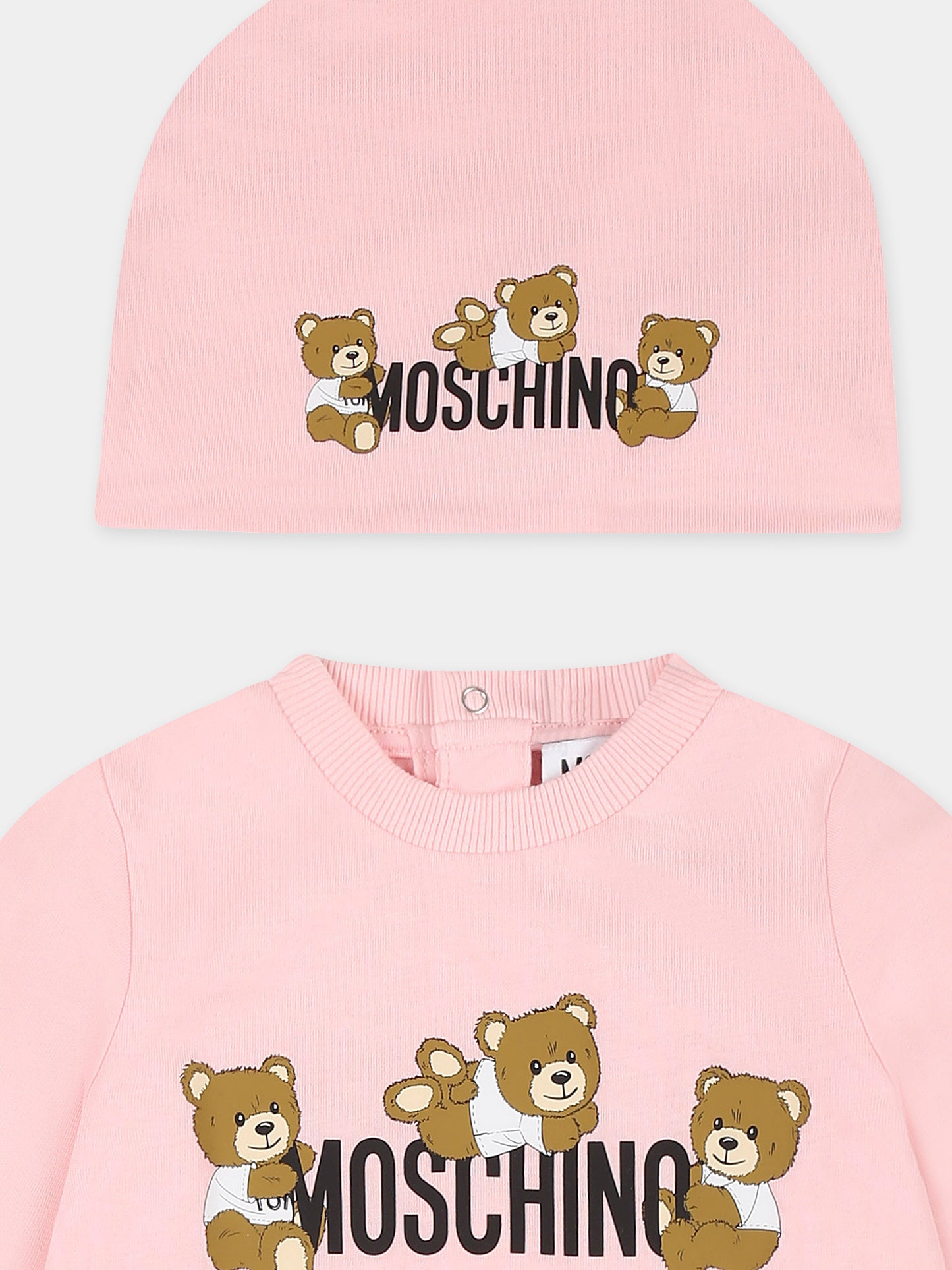 Set tutina rosa per neonata con tre Teddy Bears,Moschino Kids,MOY05Z LAA03 50209