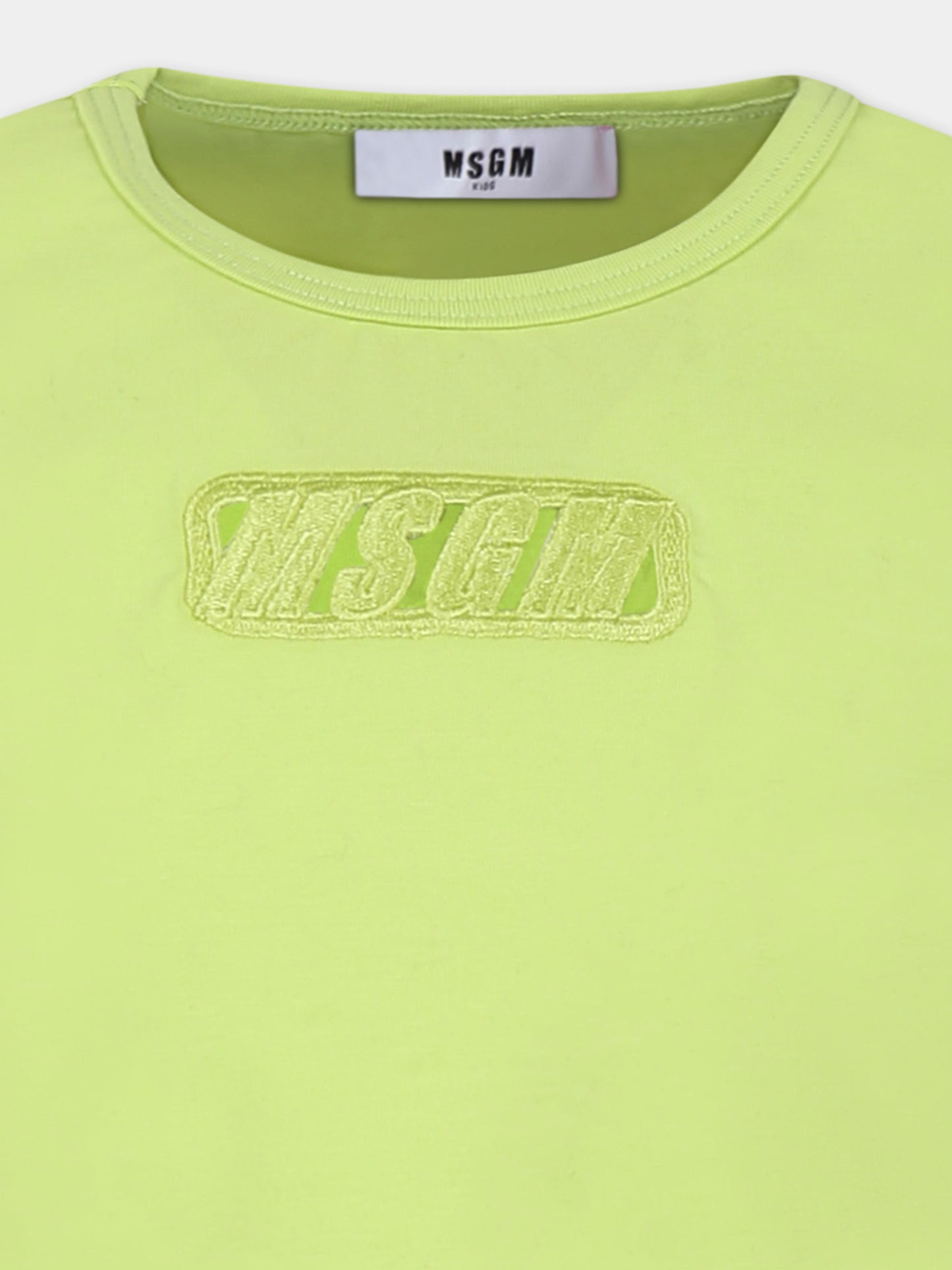 T-shirt crop verde per bambina con logo,Msgm Kids,S5MSJGTH082 086