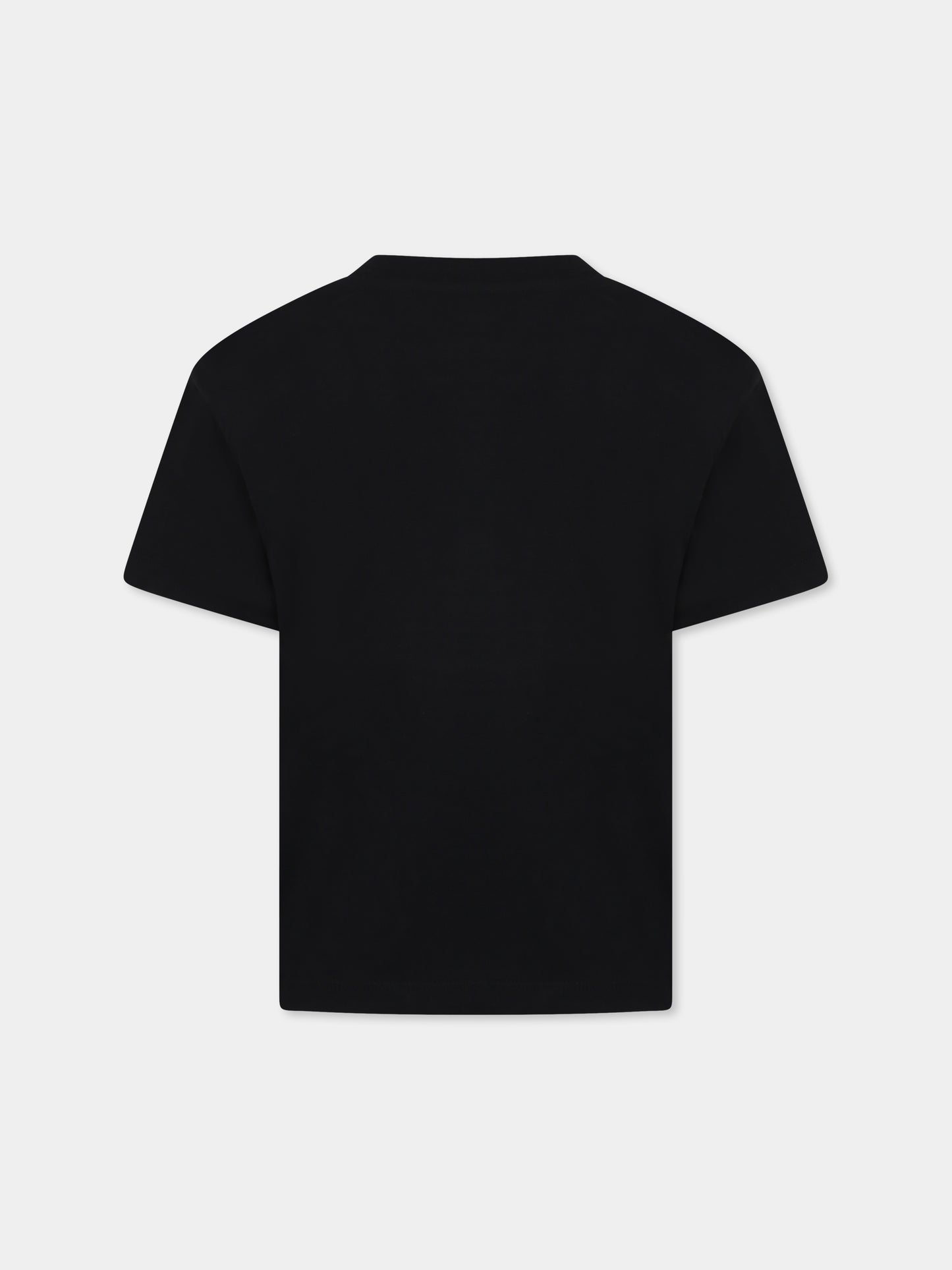 T-shirt nera per bambina con stampa gatti e logo,Msgm Kids,S5MSJGTH109 110