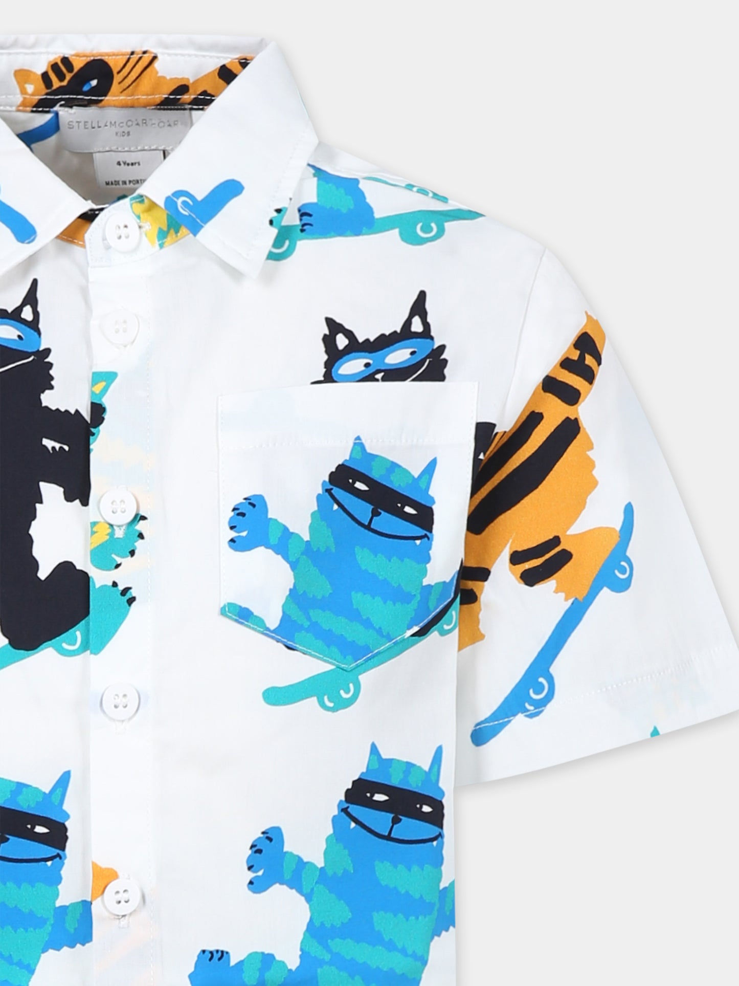 Camicia bianca per bambino con gatti all over,Stella Mccartney Kids,TW5P21 Z2642 101MC