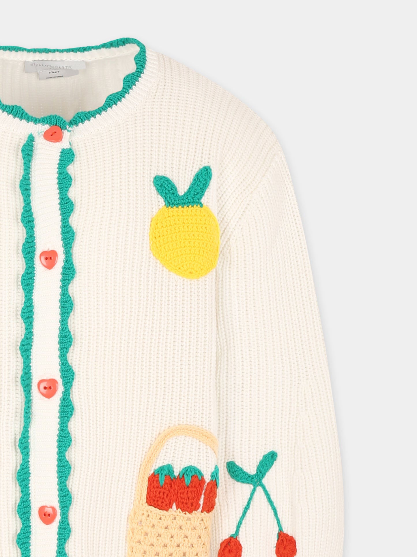 Cardigan bianco per bambina con frutta,Stella Mccartney Kids,TW9A30 Z1876 101